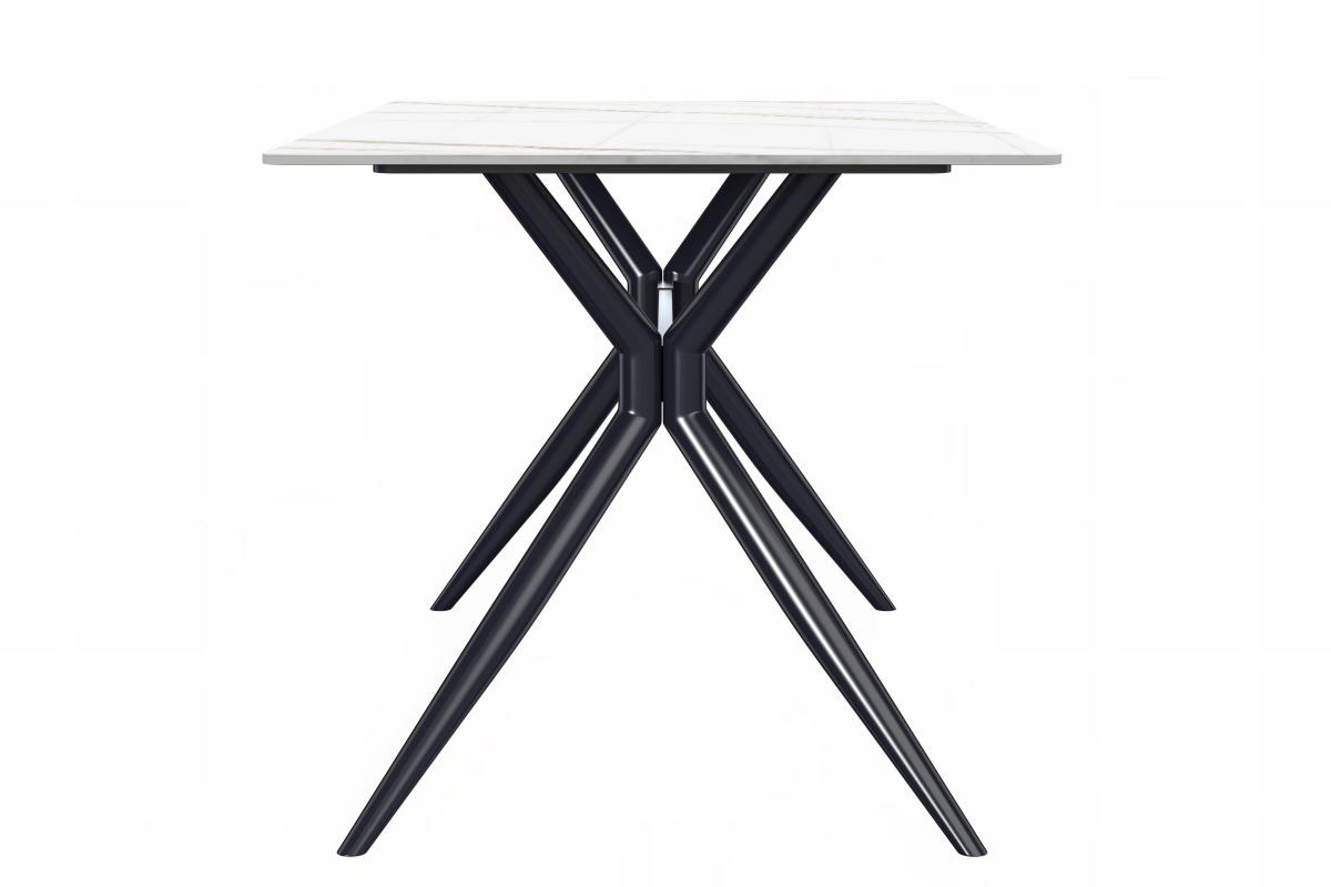 Elega Rectangular Dining Table with Sintered Stone/Glass Rectangular Top and Black Stainless Steel Base Sintered Stone 55 Inches Wide White and Gold Dining Table Leisuremod