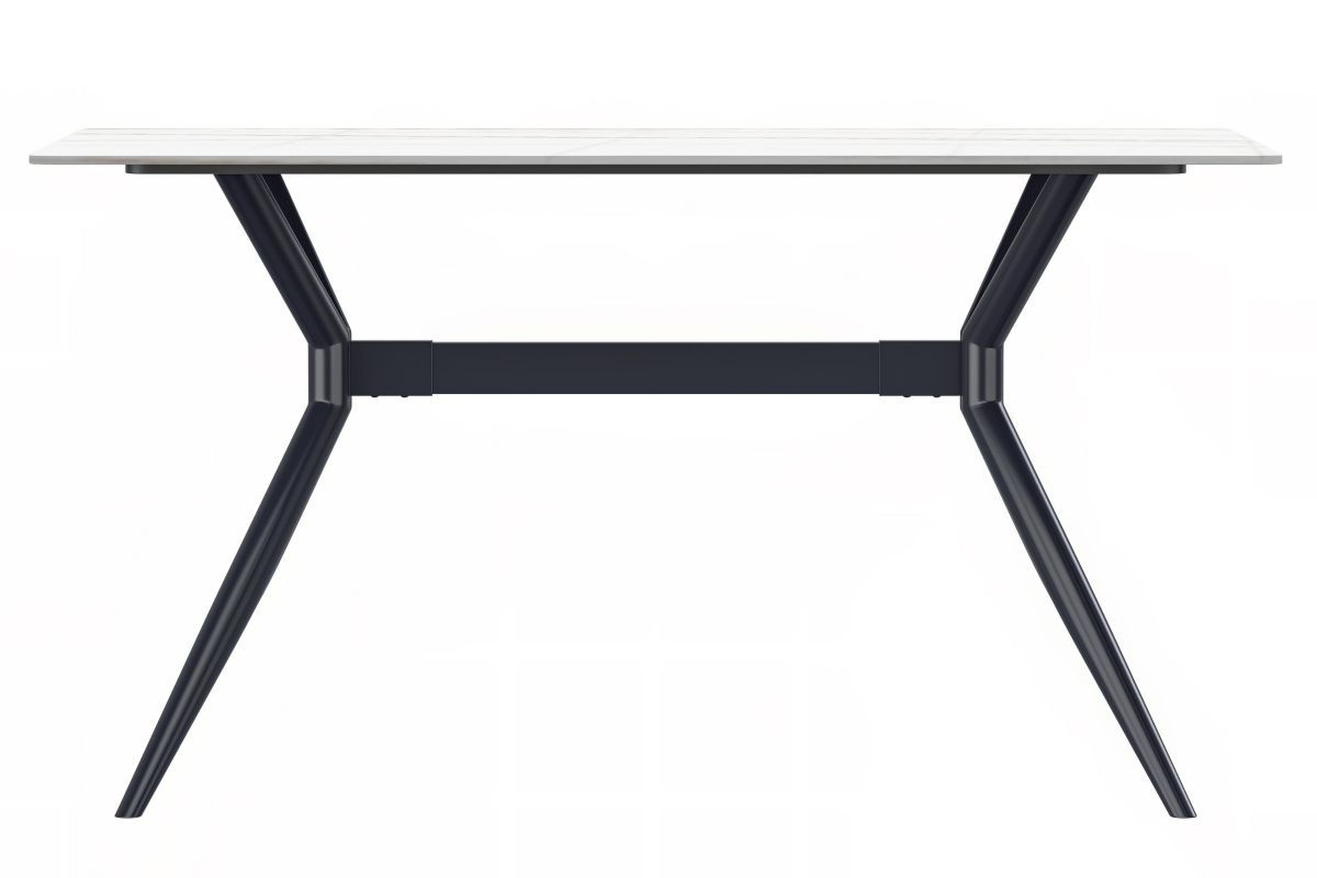 Elega Rectangular Dining Table with Sintered Stone/Glass Rectangular Top and Black Stainless Steel Base Sintered Stone 55 Inches Wide White and Gold Dining Table Leisuremod