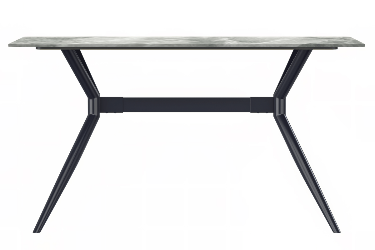 Elega Rectangular Dining Table with Sintered Stone/Glass Rectangular Top and Black Stainless Steel Base Sintered Stone 55 Inches Wide Light Grey Dining Table Leisuremod