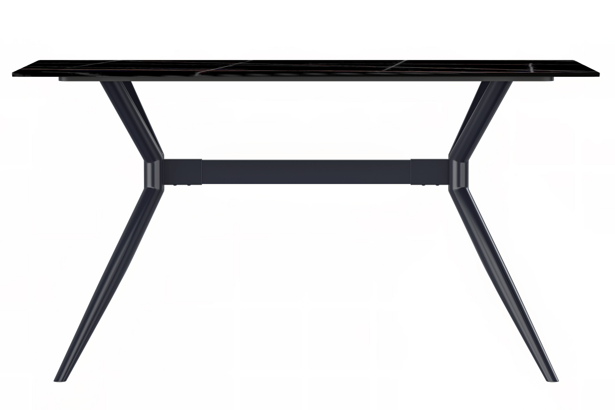 Elega Rectangular Dining Table with Sintered Stone/Glass Rectangular Top and Black Stainless Steel Base Sintered Stone 55 Inches Wide Black and Gold Dining Table Leisuremod