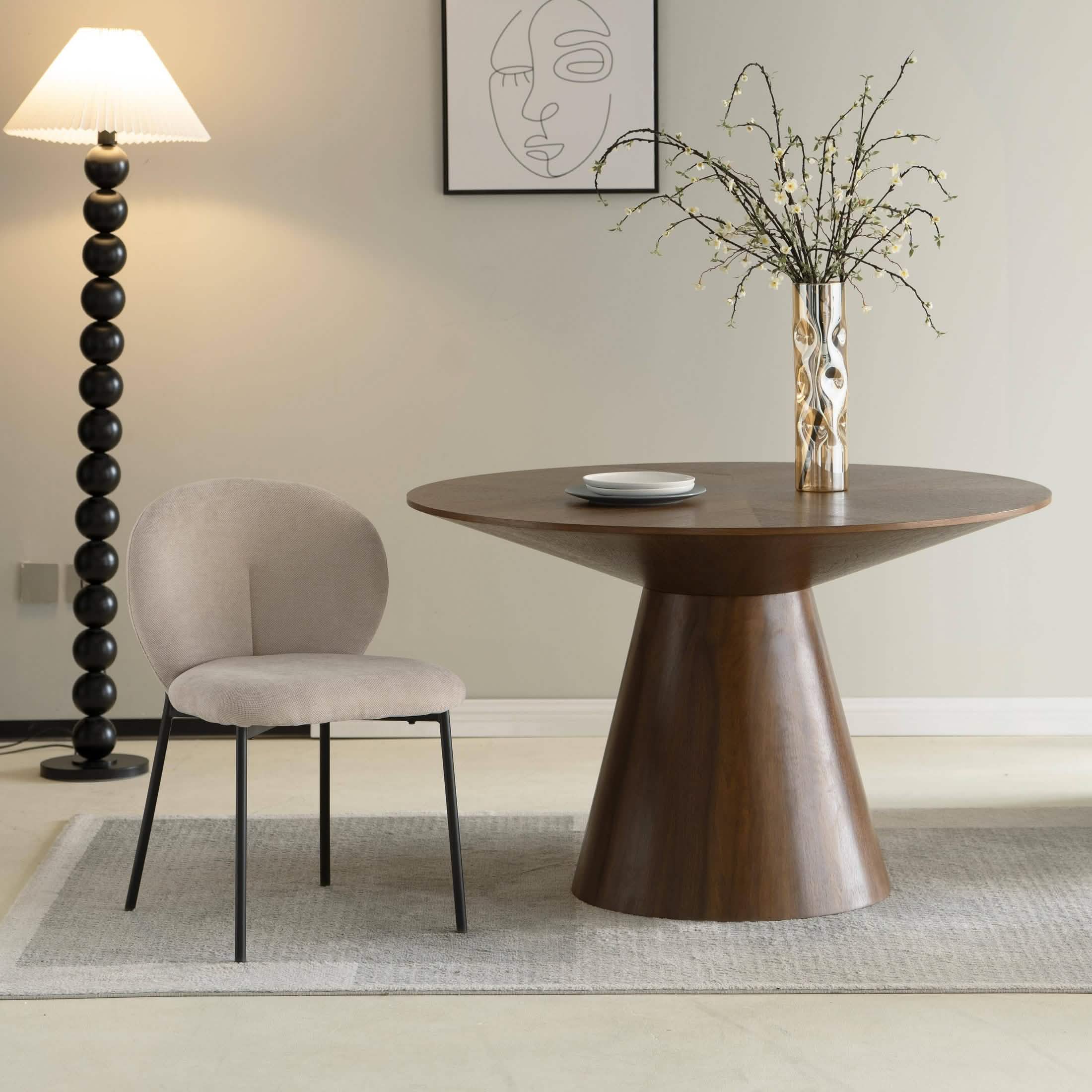 Fynix 47” Round Dining Table with Ash Wood Veneer Top and Pedestal Base Walnut Dining Table Leisuremod
