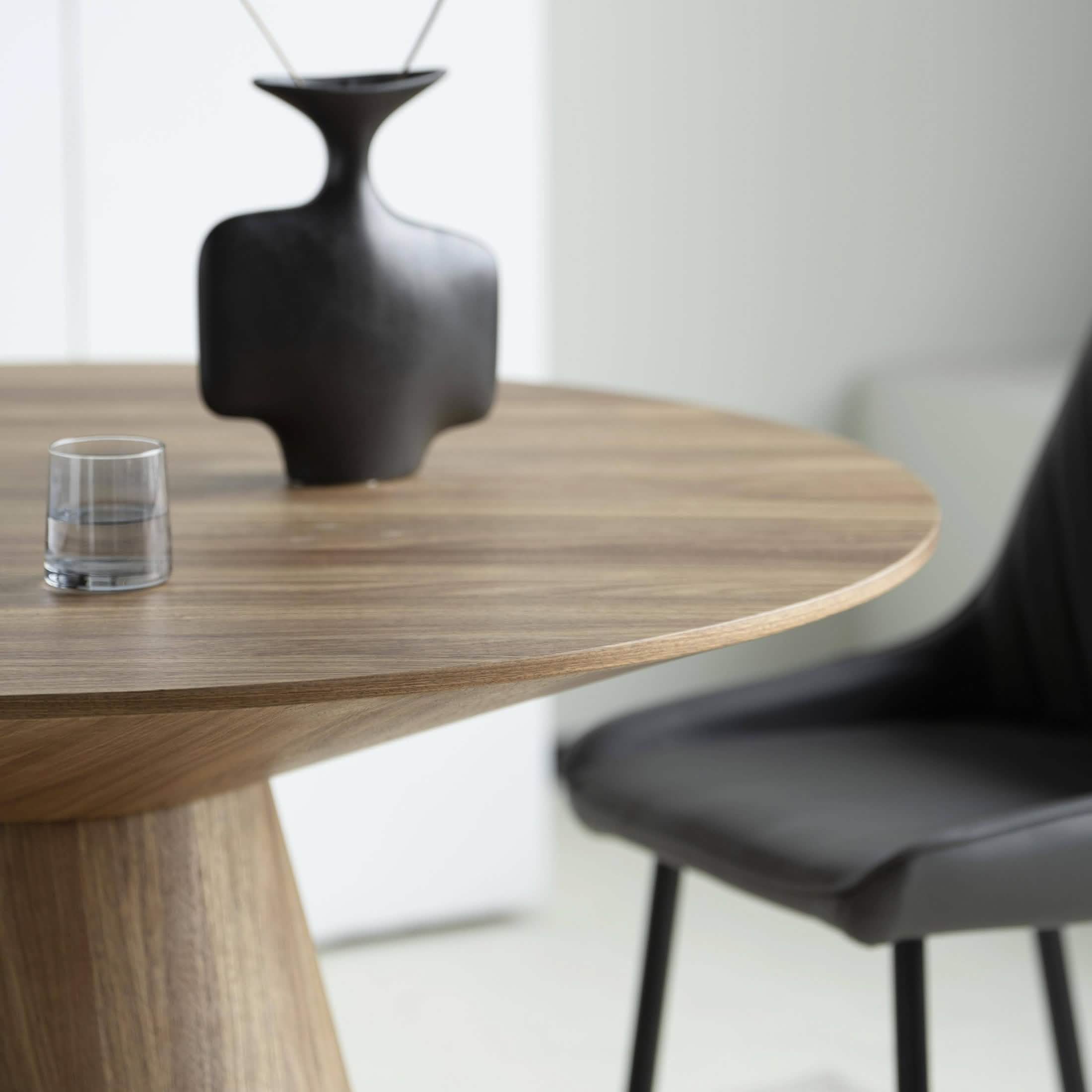 Fynix 47” Round Dining Table with Ash Wood Veneer Top and Pedestal Base Natural Wood Dining Table Leisuremod