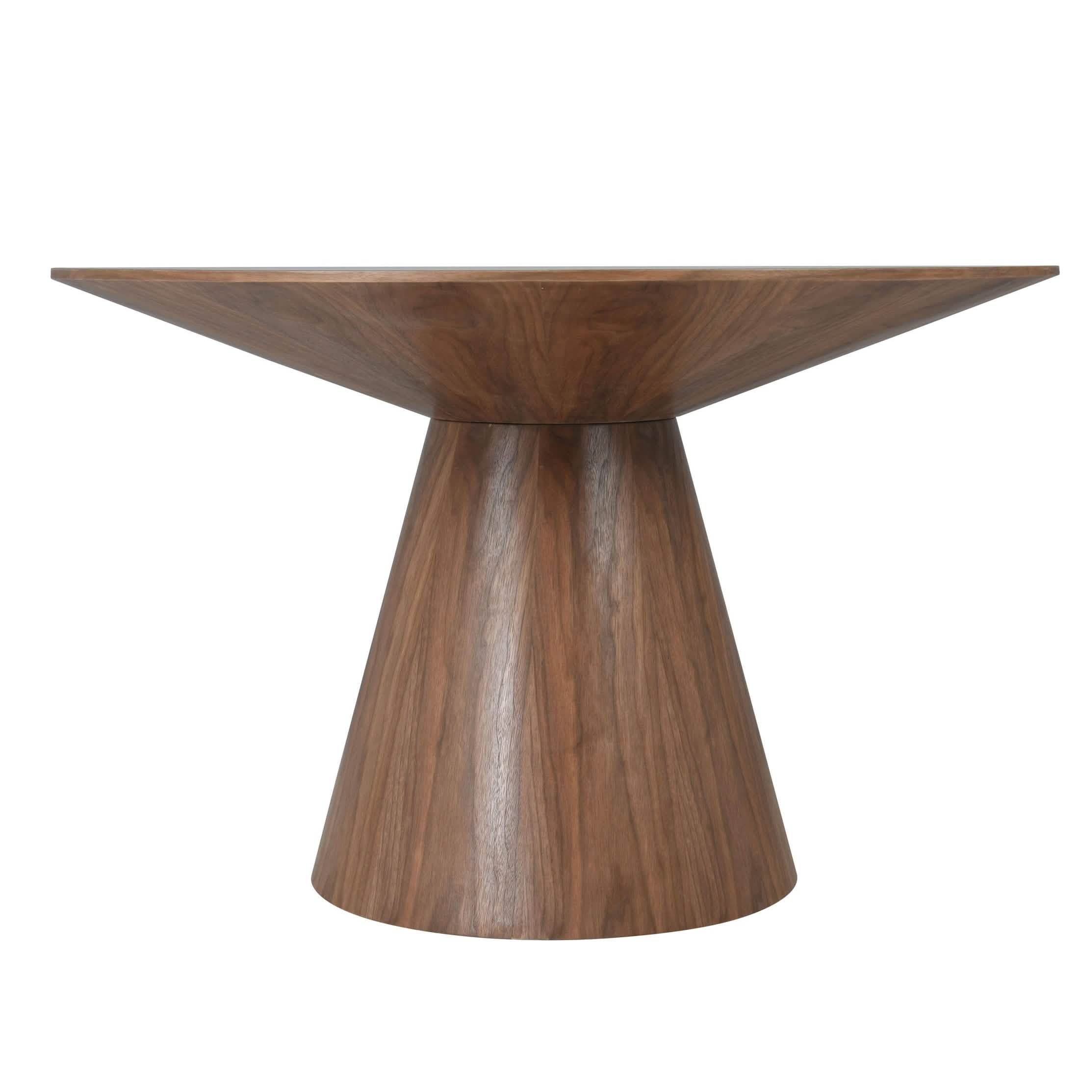 Fynix 47” Round Dining Table with Ash Wood Veneer Top and Pedestal Base Walnut Dining Table Leisuremod
