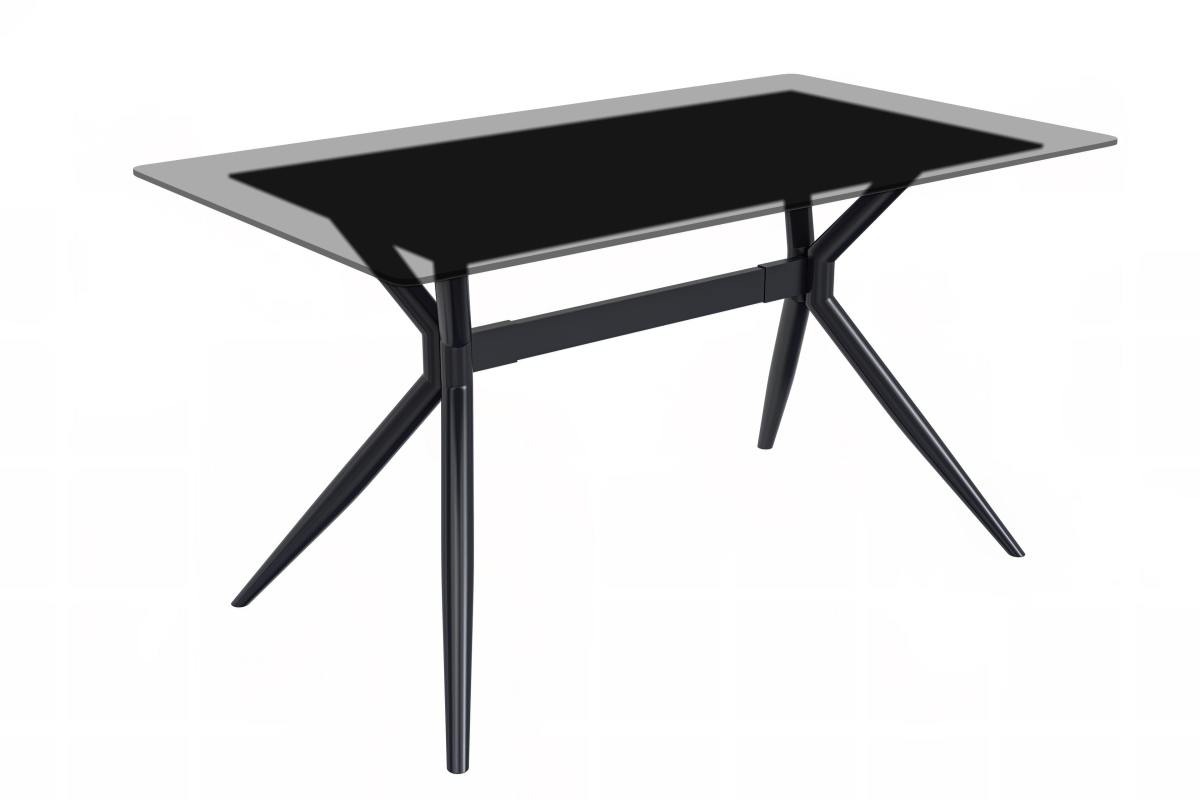 Elega Rectangular Dining Table with Sintered Stone/Glass Rectangular Top and Black Stainless Steel Base Glass Clear Dining Table Leisuremod