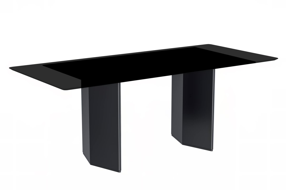 Leisuremod Dining Table Glass / 71 Inches Wide / Black Lior Dining Table Rectangular Glass/Sintered Stone Tabletop and Black Steel Legs