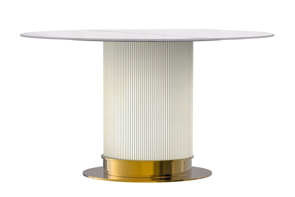 Leisuremod Dining Table Jexis Round Dining Table with Glass/Sintered Stone Top and Stainless Steel Pedestal Base