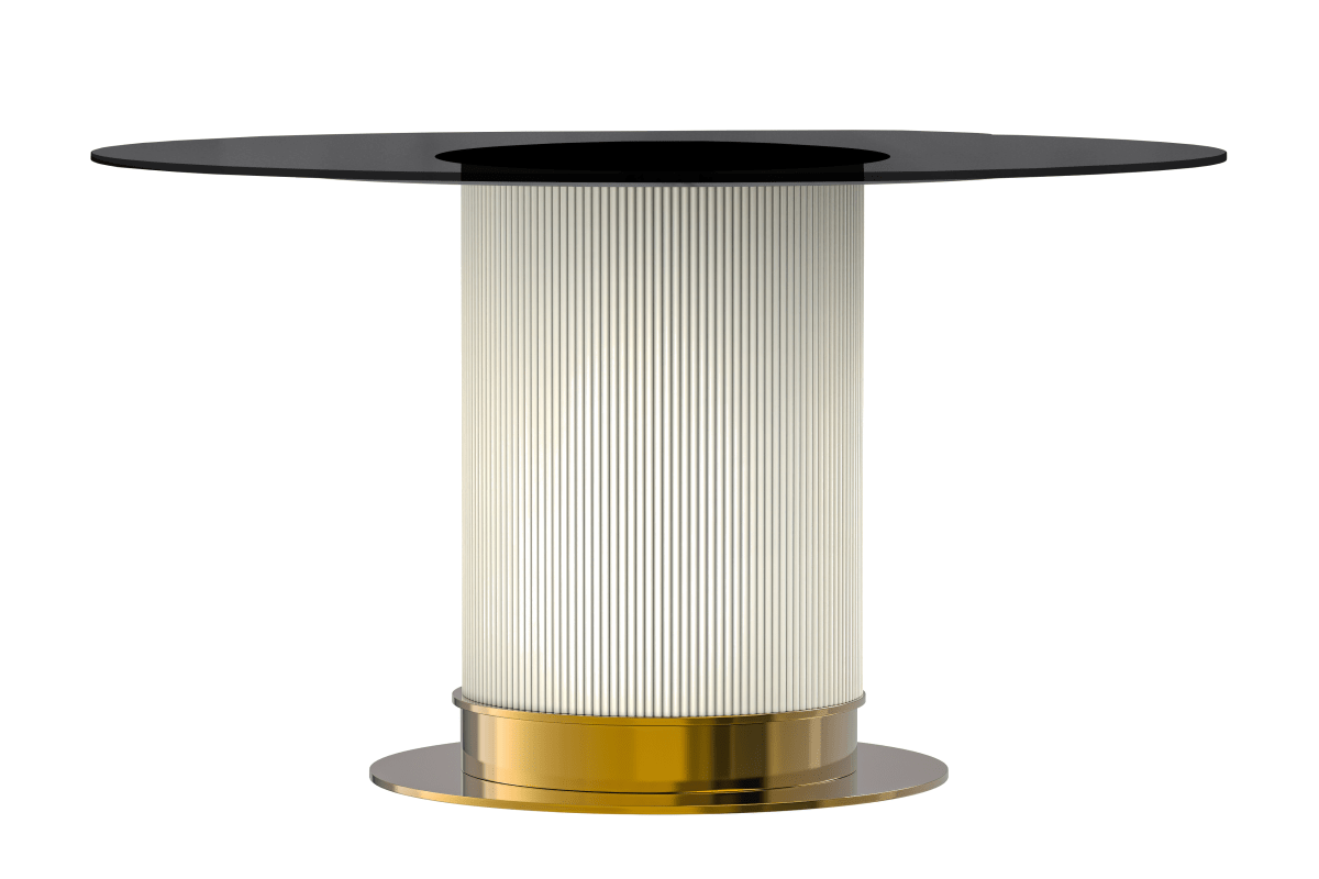 Leisuremod Dining Table Jexis Round Dining Table with Glass/Sintered Stone Top and Stainless Steel Pedestal Base