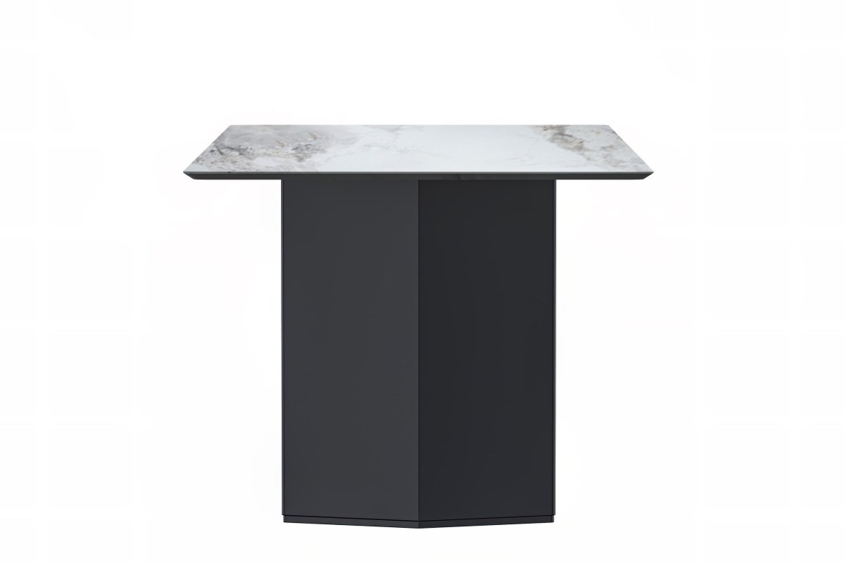 Leisuremod Dining Table Lior Dining Table Rectangular Glass/Sintered Stone Tabletop and Black Steel Legs