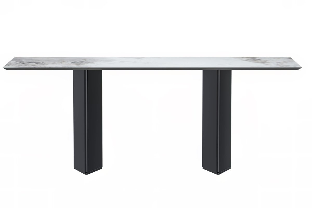 Leisuremod Dining Table Lior Dining Table Rectangular Glass/Sintered Stone Tabletop and Black Steel Legs
