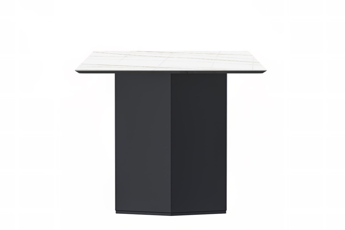 Leisuremod Dining Table Lior Dining Table Rectangular Glass/Sintered Stone Tabletop and Black Steel Legs