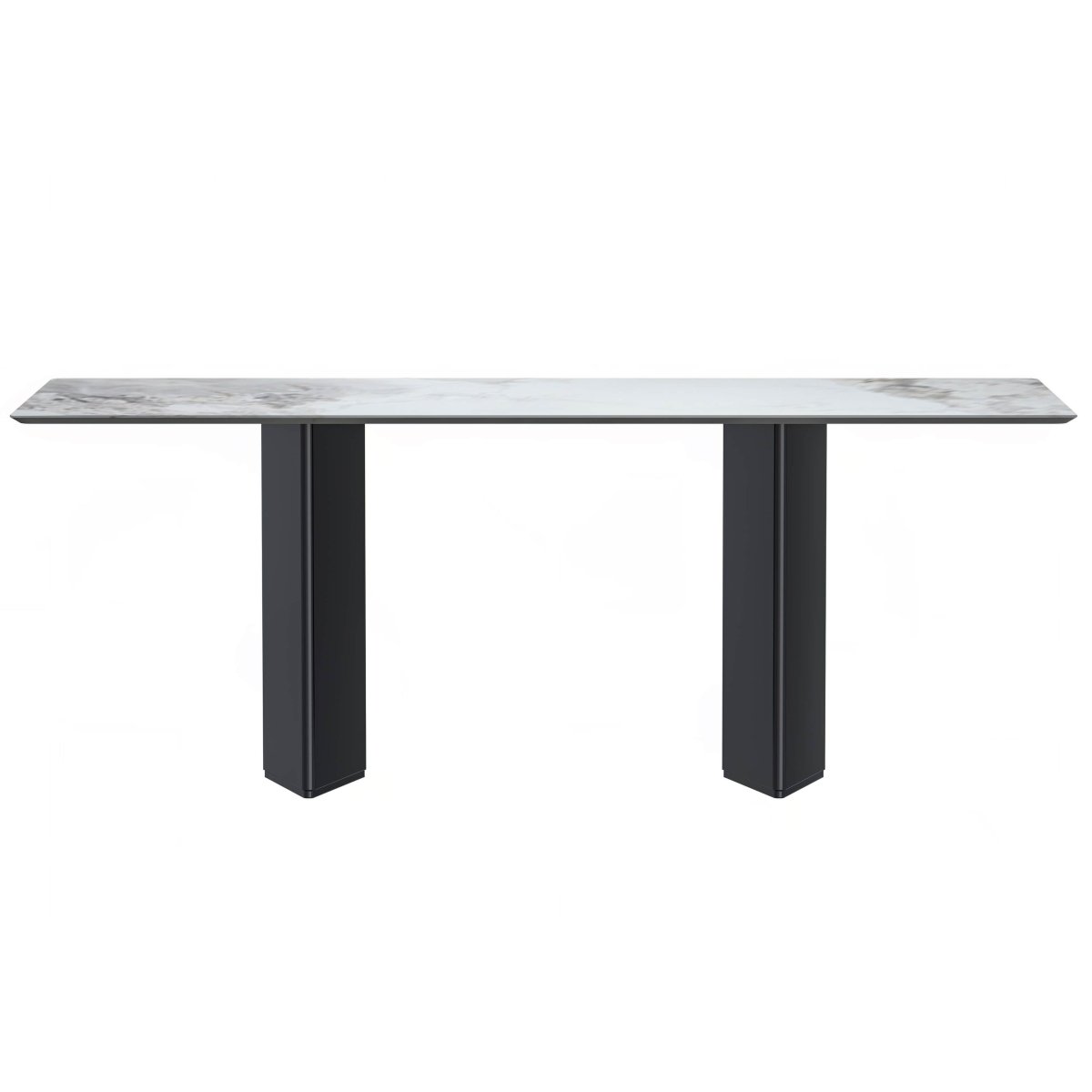 Leisuremod Dining Table Lior Dining Table Rectangular Glass/Sintered Stone Tabletop and Black Steel Legs