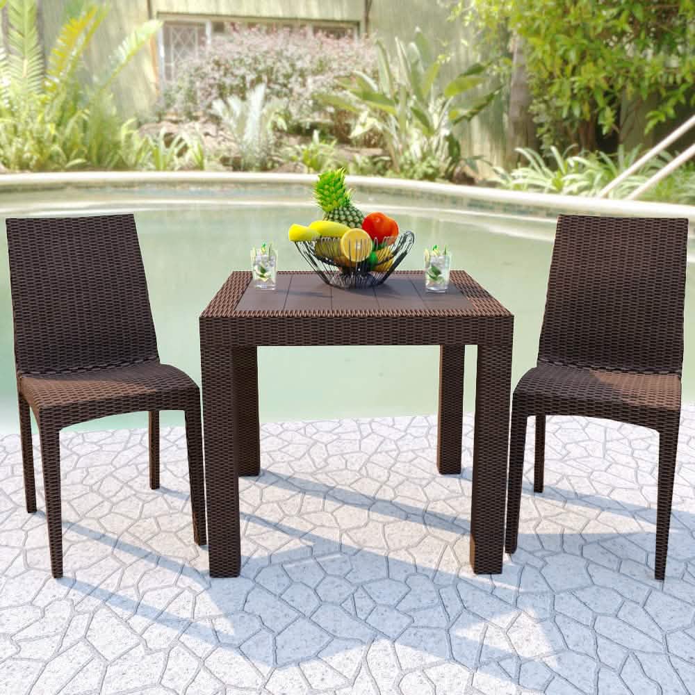 Mace Weave Design Square/Rectangular Dining Table in Polypropylene Plastic 31" Wide Brown Dining Table Leisuremod