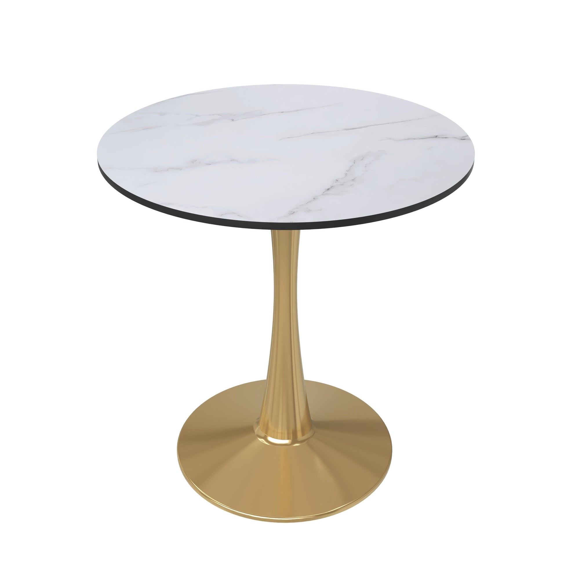 Leisuremod Dining Table MDF / 24 Inches / Marbled White Bristol Round Dining Table with MDF/Sintered Stone Tabletop in Gold Steel
