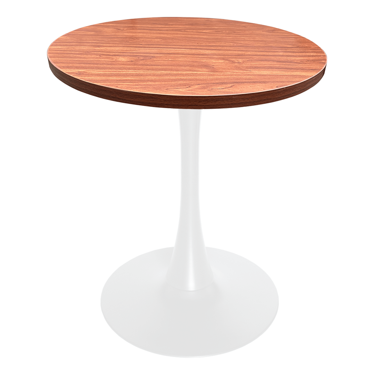 Leisuremod Dining Table MDF / 27 Inches / Cognac Brown Bristol Round Dining Table with MDF/Sintered Stone/Glass Wood Tabletop in White Steel