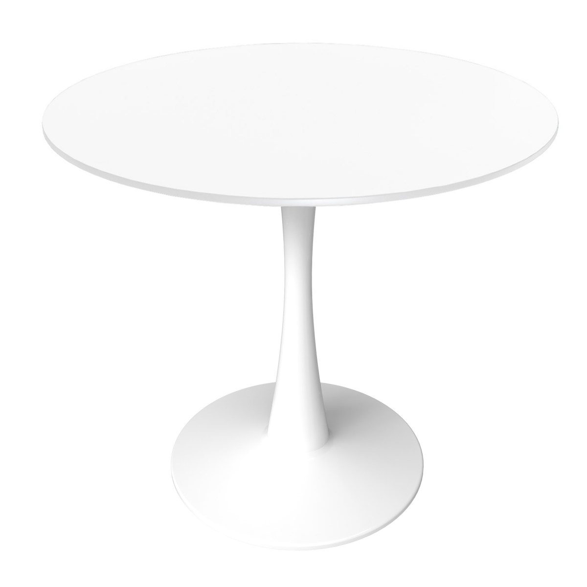 Leisuremod Dining Table MDF / 27 Inches / White Bristol Round Dining Table with MDF/Sintered Stone/Glass Wood Tabletop in White Steel