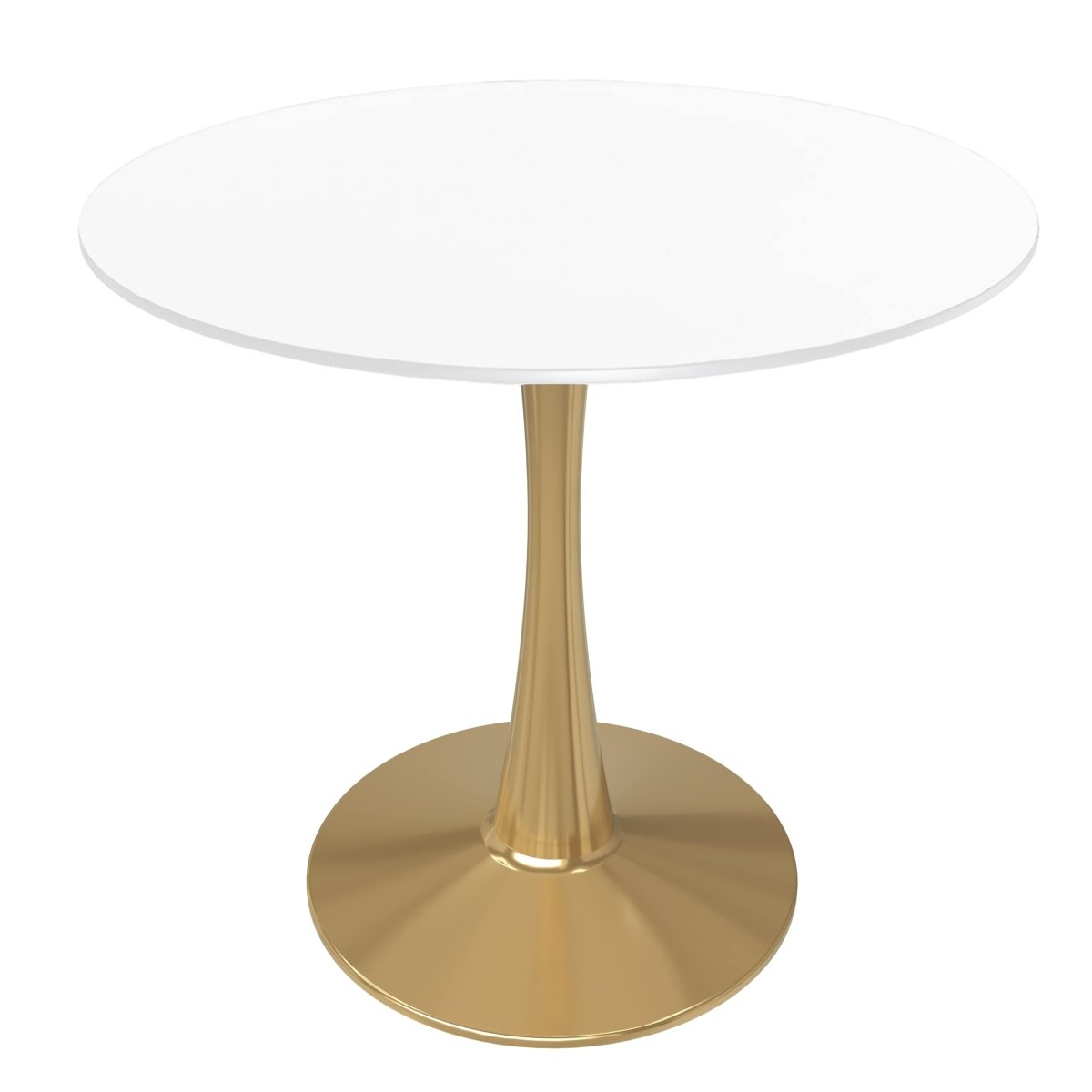 Leisuremod Dining Table MDF / 27 Inches / White Bristol Round Dining Table with MDF/Sintered Stone Tabletop in Gold Steel