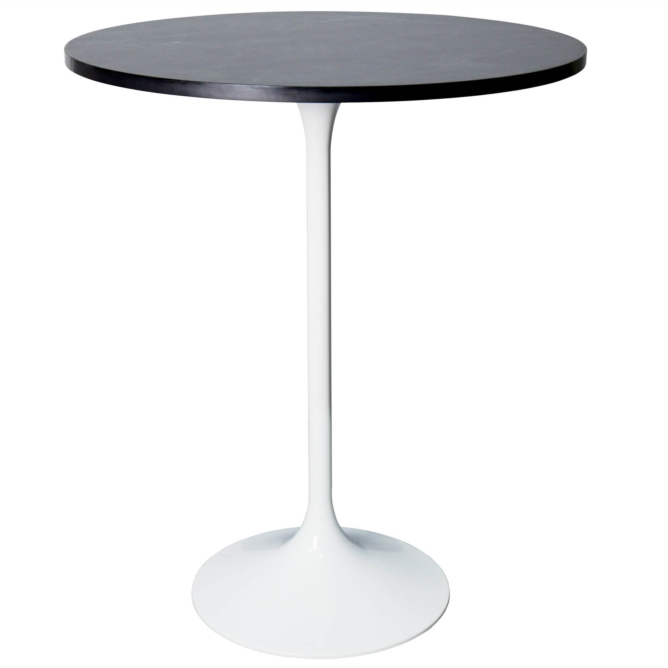 Verve Bar Height Dining Table with Round MDF/Sintered Stone/Resin Top and White Stainless Steel Pedestal Base MDF 27 Inches Wide Black Marbleized Dining Table Leisuremod