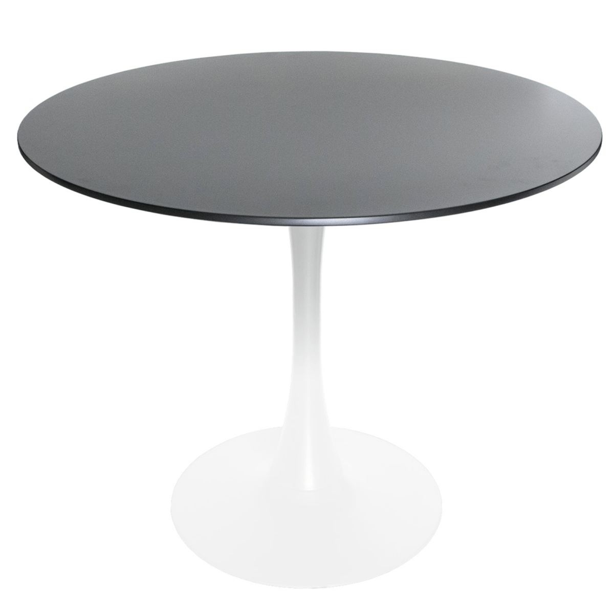 Bristol Round Dining Table with MDF/Sintered Stone/Glass Wood Tabletop in White Steel MDF 31 Inches Black Dining Table Leisuremod