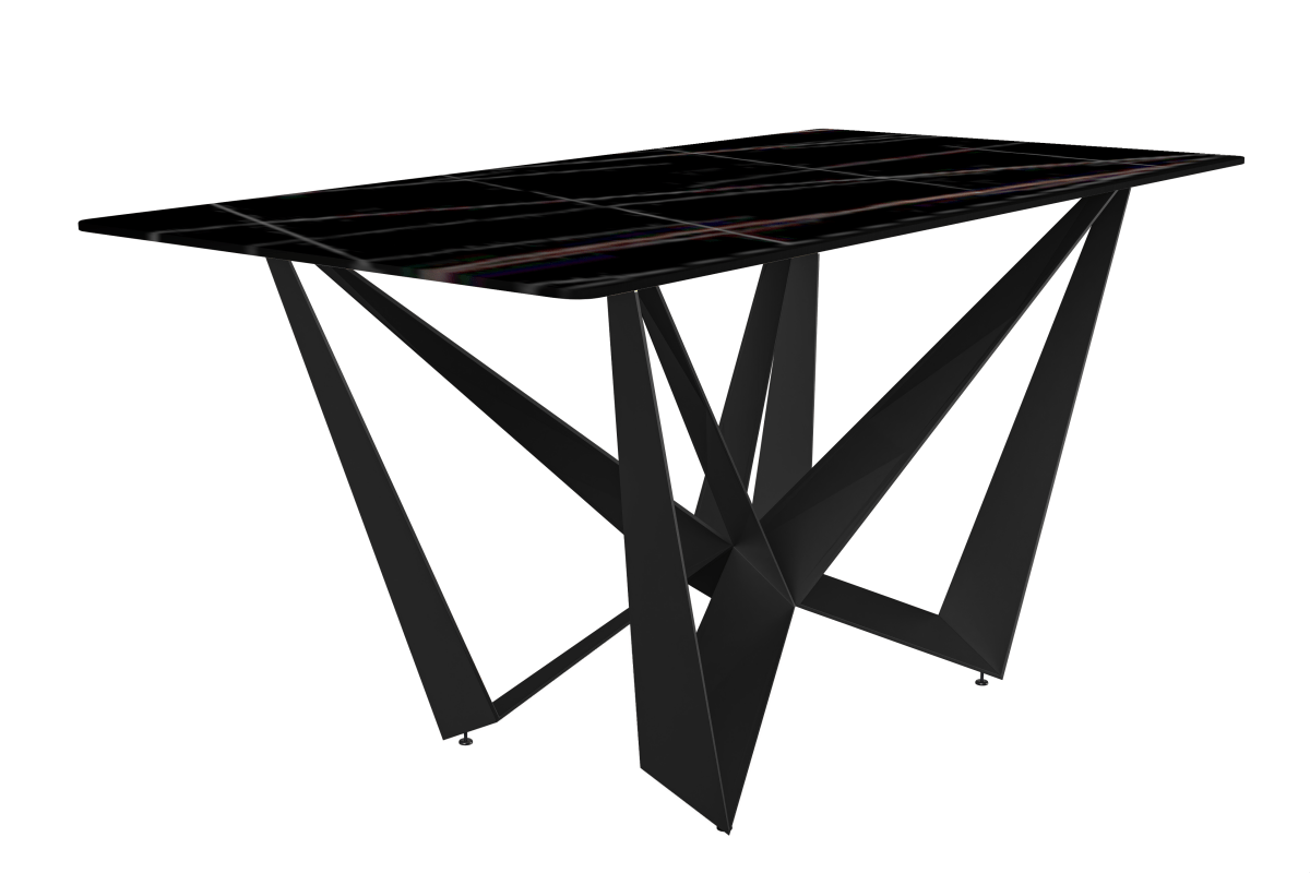 Nuvor Dining Table with Rectangular Sintered Stone/Glass Tabletop and Black Steel Legs Sintered Stone 55 Inches Wide Black and Gold Dining Table Leisuremod