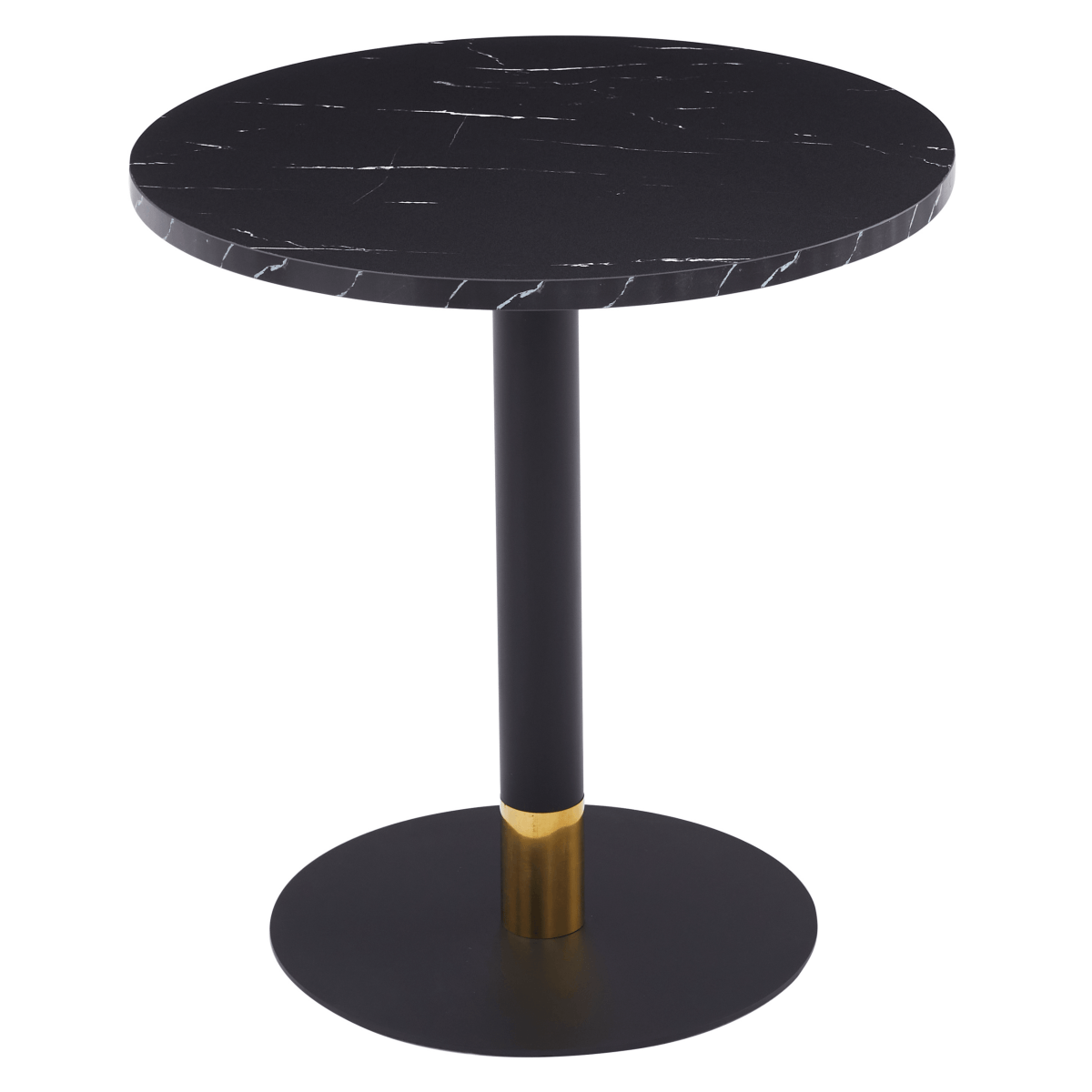 Leisuremod Dining Table Stone / 27 Inches / Black Vail Collection Dining Table Black/Gold Round Base With 27"/36" Round Sintered Stone and MDF Wood Top