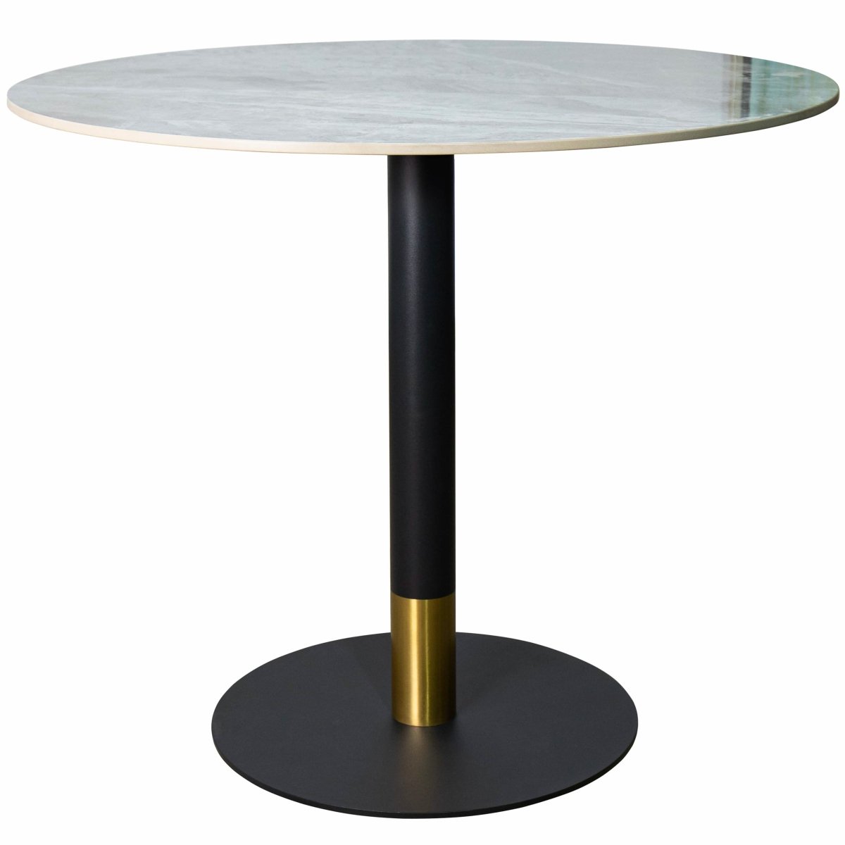 Vail Collection Dining Table Black/Gold Round Base With 27"/36" Round Sintered Stone and MDF Wood Top Stone 27 Inches Grey Dining Table Leisuremod