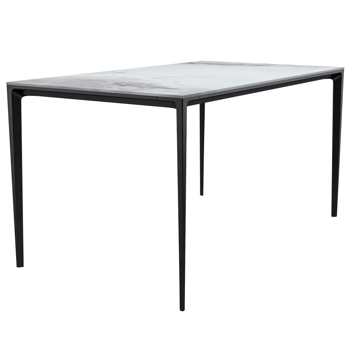 Leisuremod Dining Table Stone / 55 Inches Wide / Medium Grey Avo Rectangular Dining Table with Sintered Stone/Glass Tabletop in Black Aluminum Base