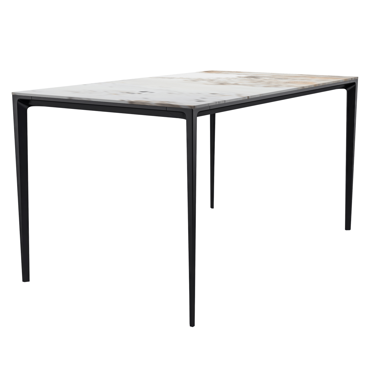 Leisuremod Dining Table Stone / 55 Inches Wide / White Grey Avo Rectangular Dining Table with Sintered Stone/Glass Tabletop in Black Aluminum Base