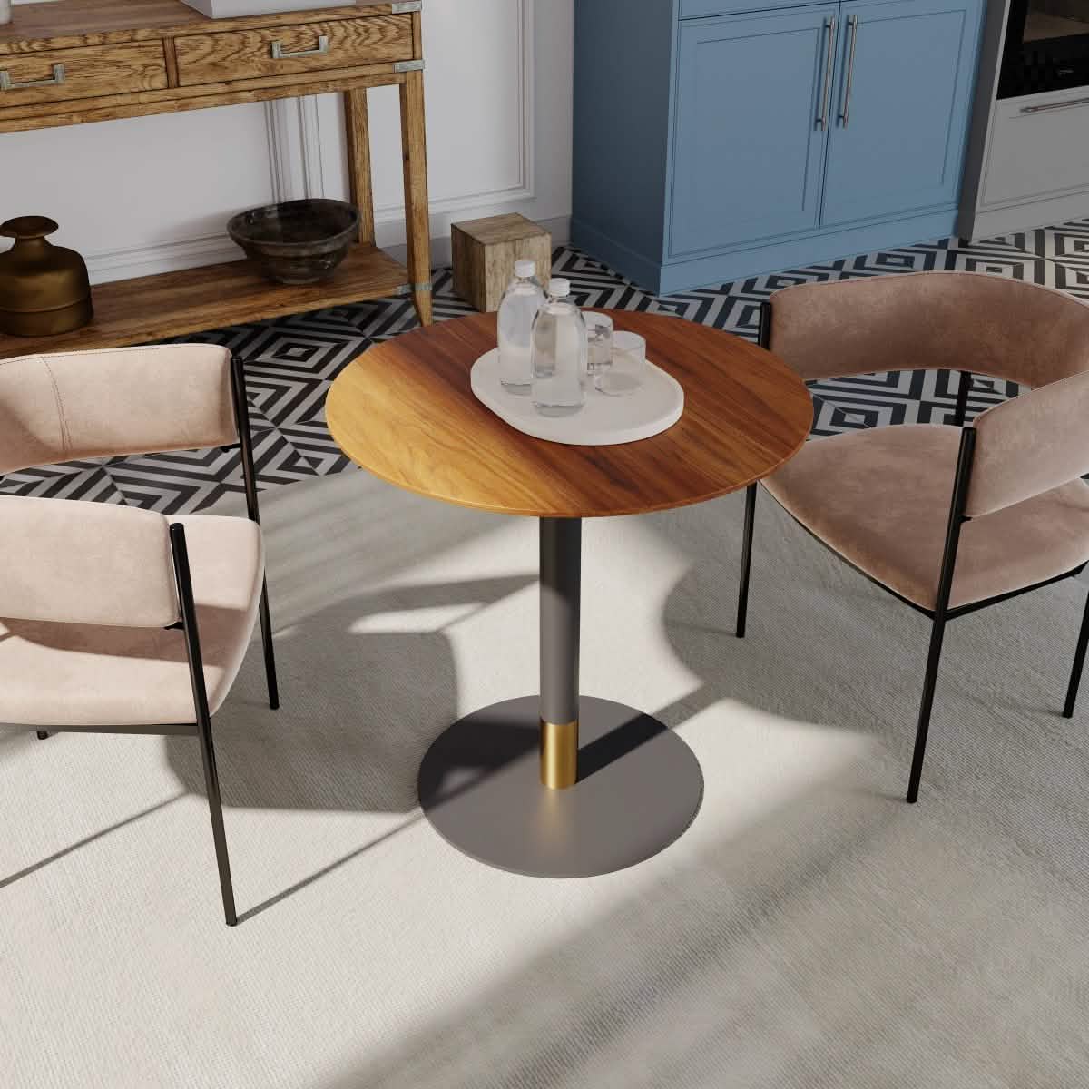 Leisuremod Dining Table Vail Collection Dining Table Black/Gold Base With 27"/36" Round Black MDF Top