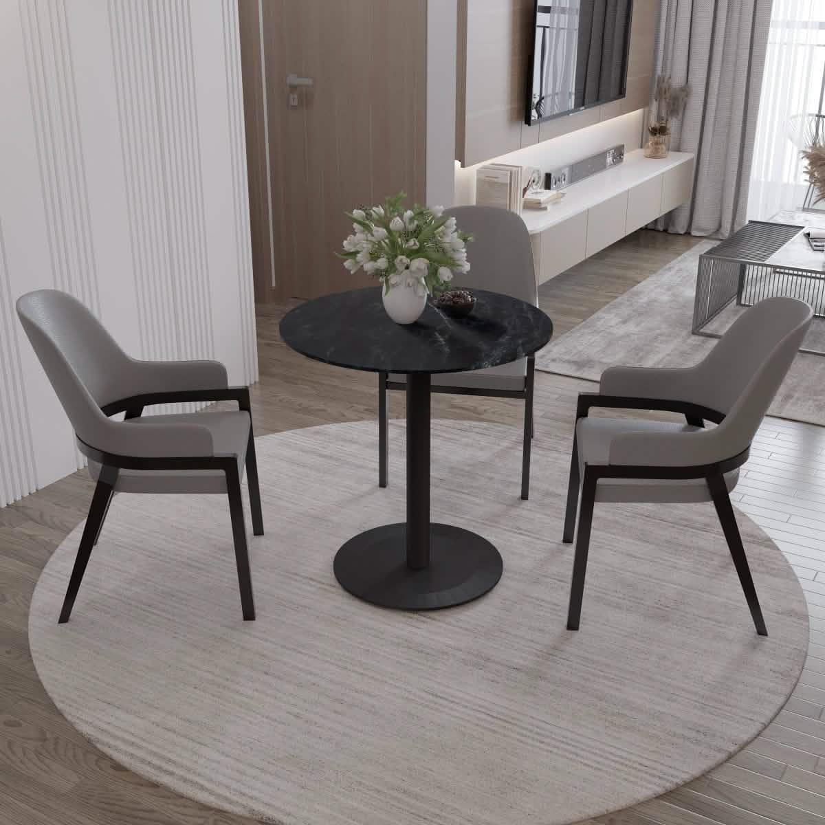 Leisuremod Dining Table Vail Collection Dining Table Black/Gold Base With 27"/36" Round Black MDF Top