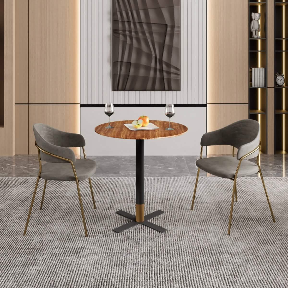 Leisuremod Dining Table Vail Collection Dining Table Black/Gold X Base With 27"/36" Round Black MDF Top