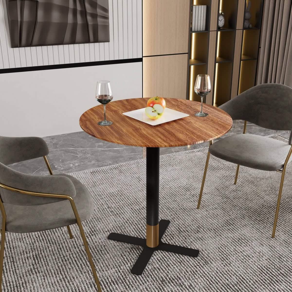 Leisuremod Dining Table Vail Collection Dining Table Black/Gold X Base With 27"/36" Round Black MDF Top