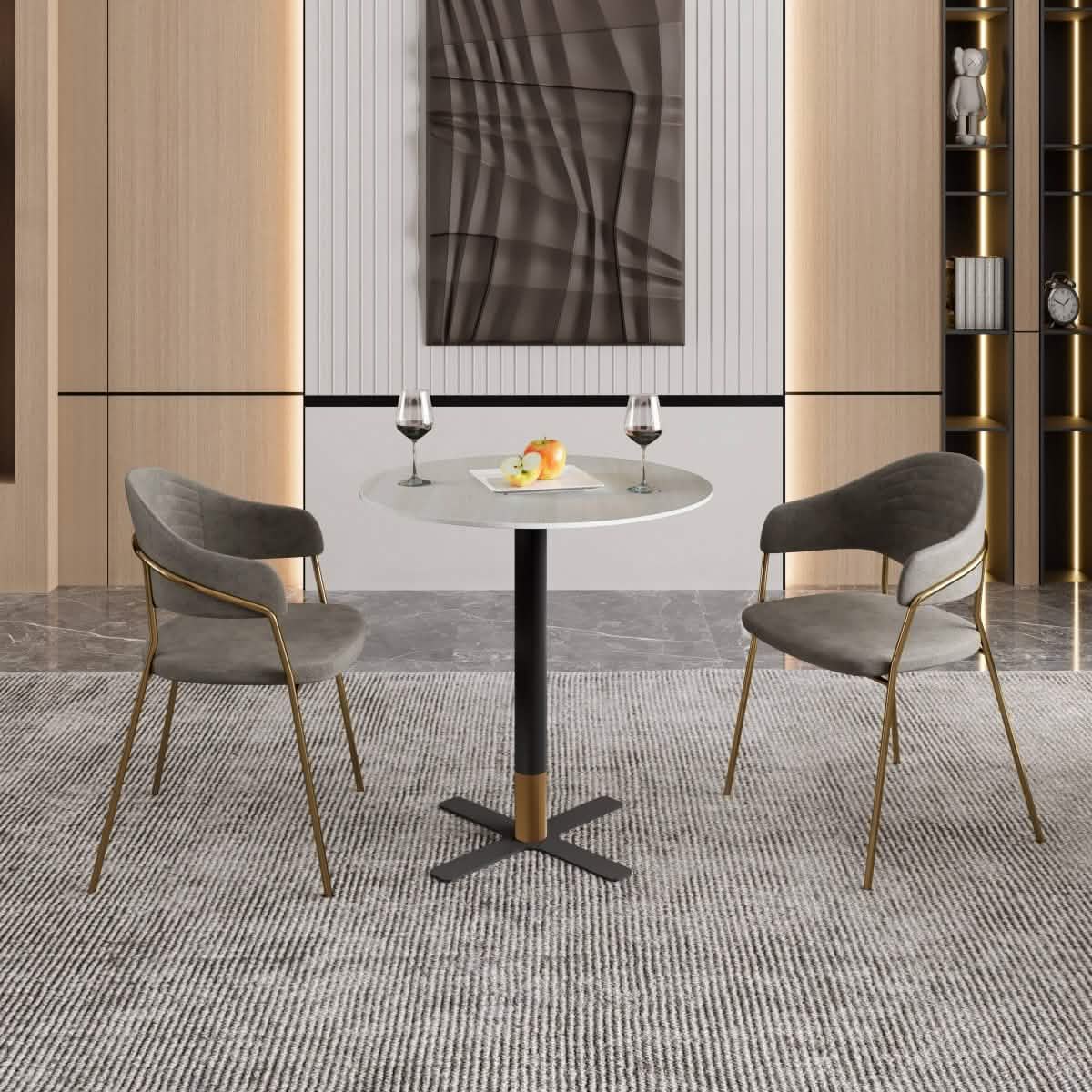 Leisuremod Dining Table Vail Collection Dining Table Black/Gold X Base With 27"/36" Round Black MDF Top