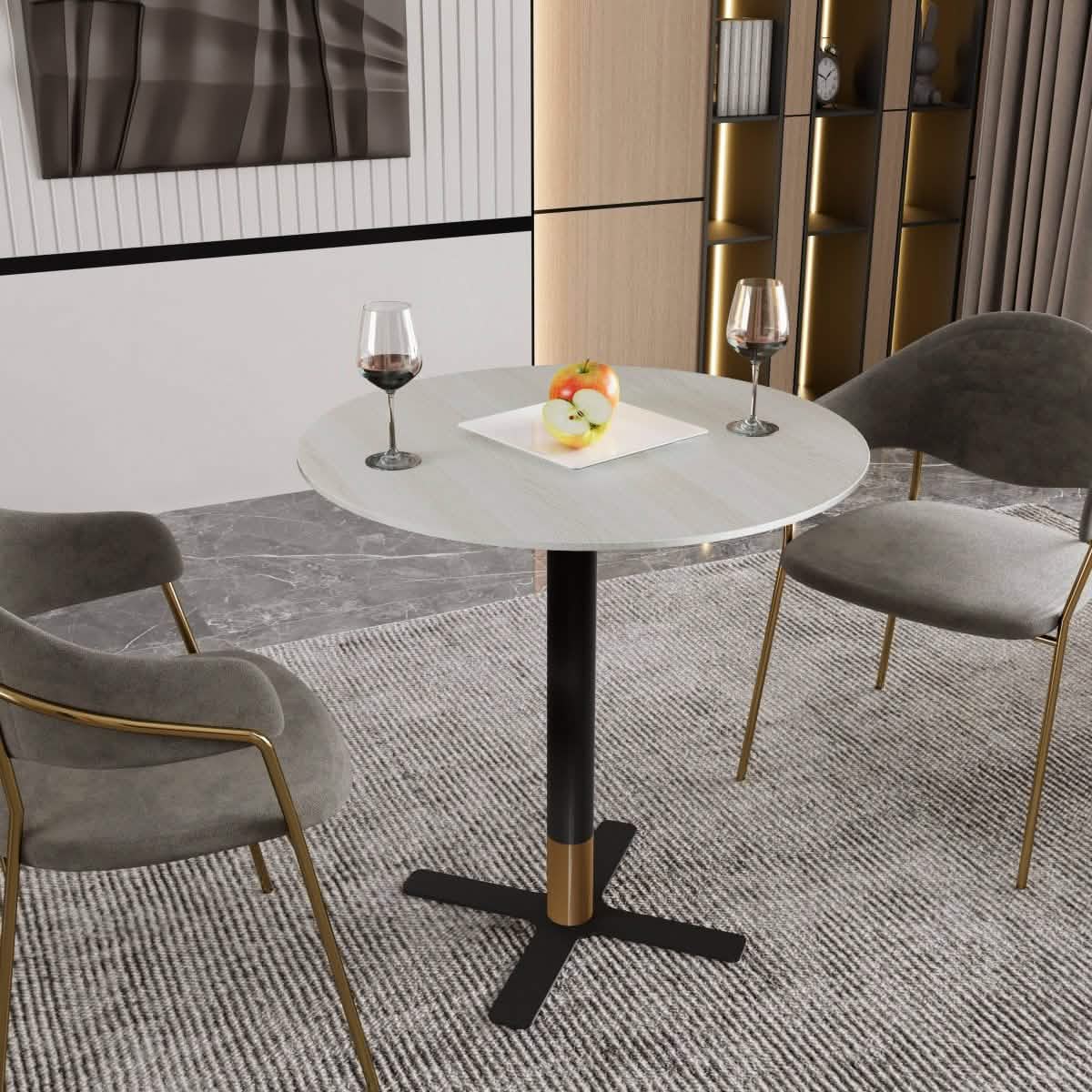 Leisuremod Dining Table Vail Collection Dining Table Black/Gold X Base With 27"/36" Round Black MDF Top
