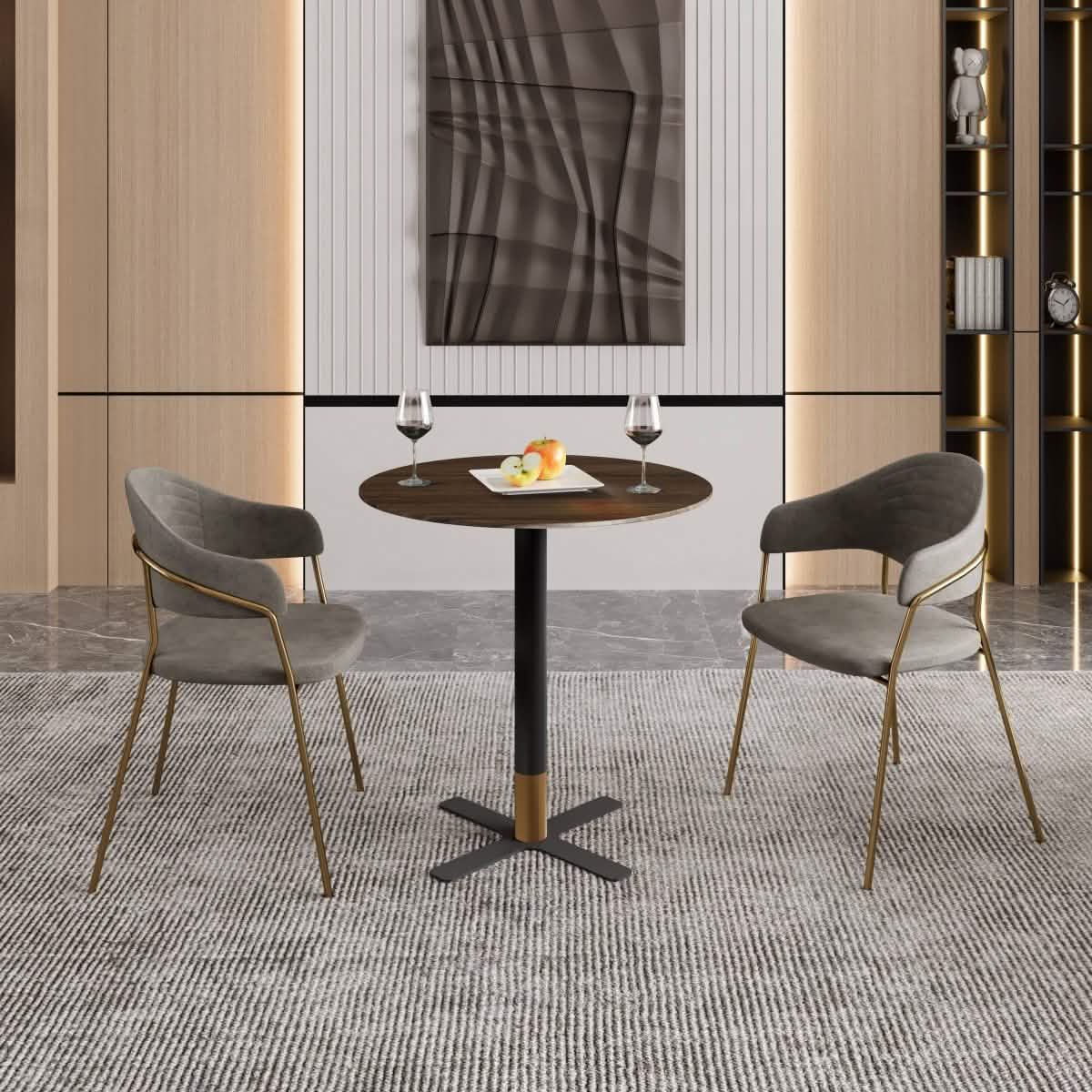 Leisuremod Dining Table Vail Collection Dining Table Black/Gold X Base With 27"/36" Round Black MDF Top