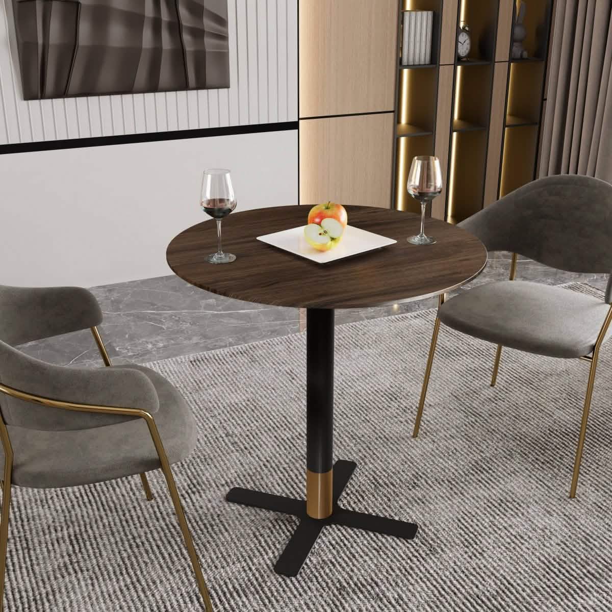 Leisuremod Dining Table Vail Collection Dining Table Black/Gold X Base With 27"/36" Round Black MDF Top