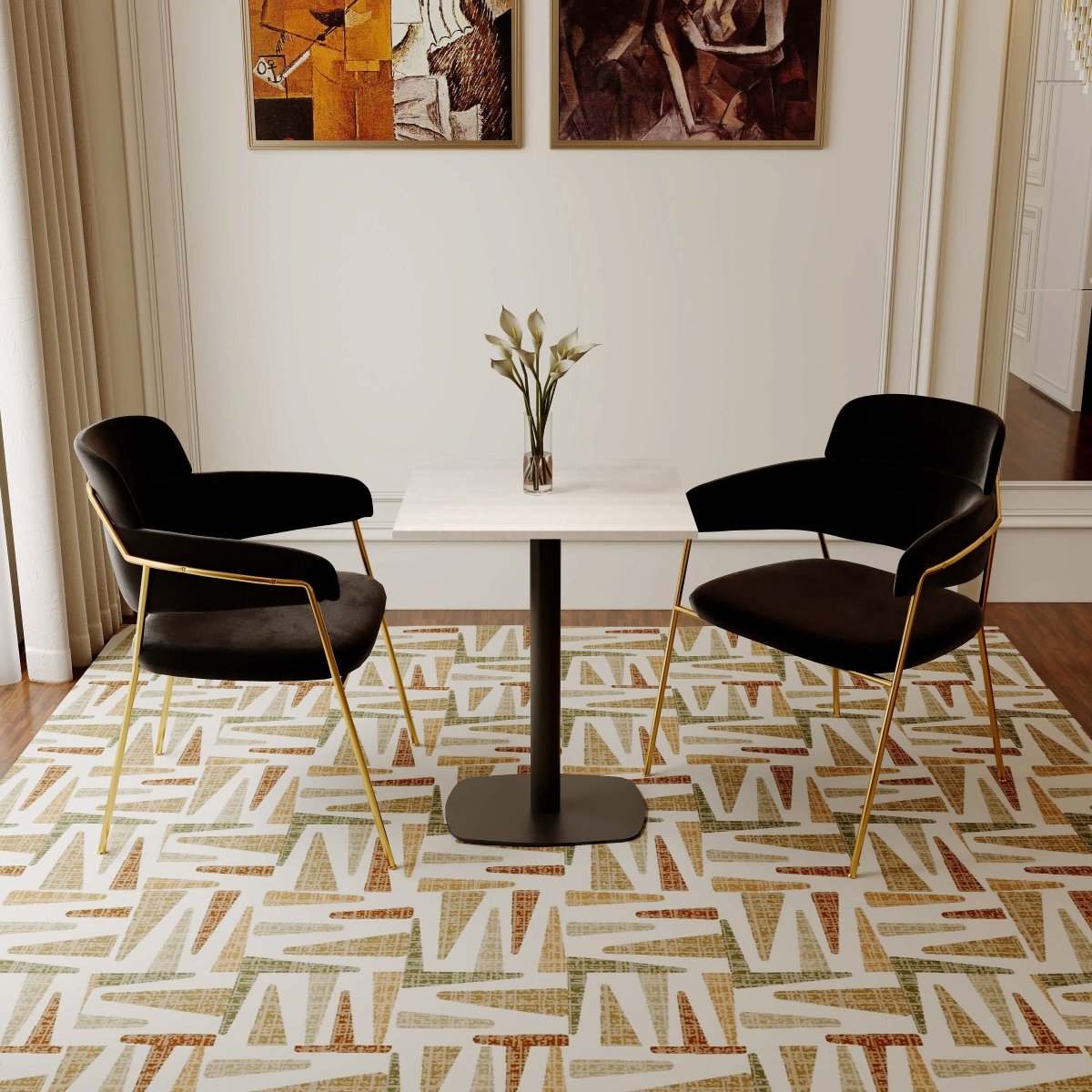 Leisuremod Dining Table Vail Collection Dining Table Black Rectangle Base With 24" Square MDF Top
