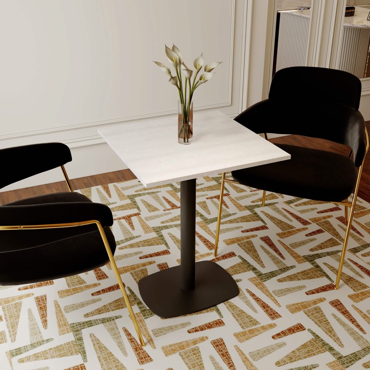 Leisuremod Dining Table Vail Collection Dining Table Black Rectangle Base With 24" Square MDF Top