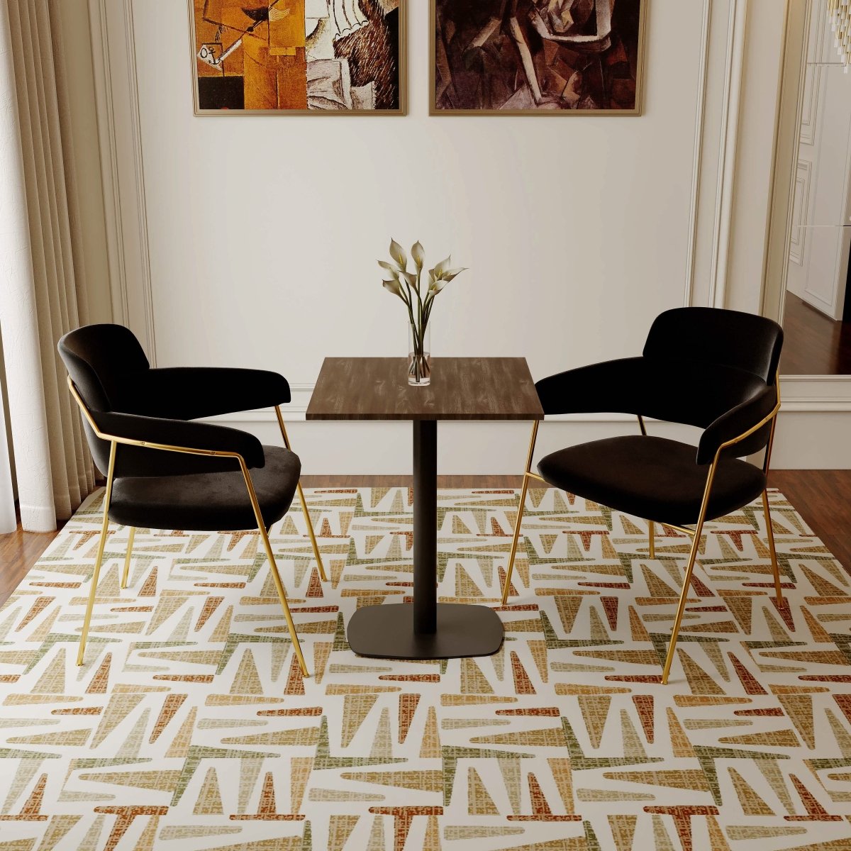 Leisuremod Dining Table Vail Collection Dining Table Black Rectangle Base With 24" Square MDF Top