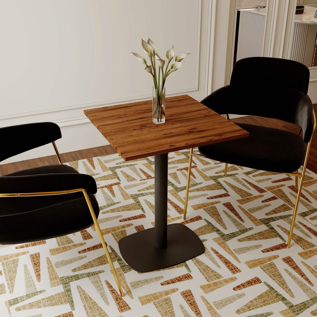 Leisuremod Dining Table Vail Collection Dining Table Black Rectangle Base With 24" Square MDF Top