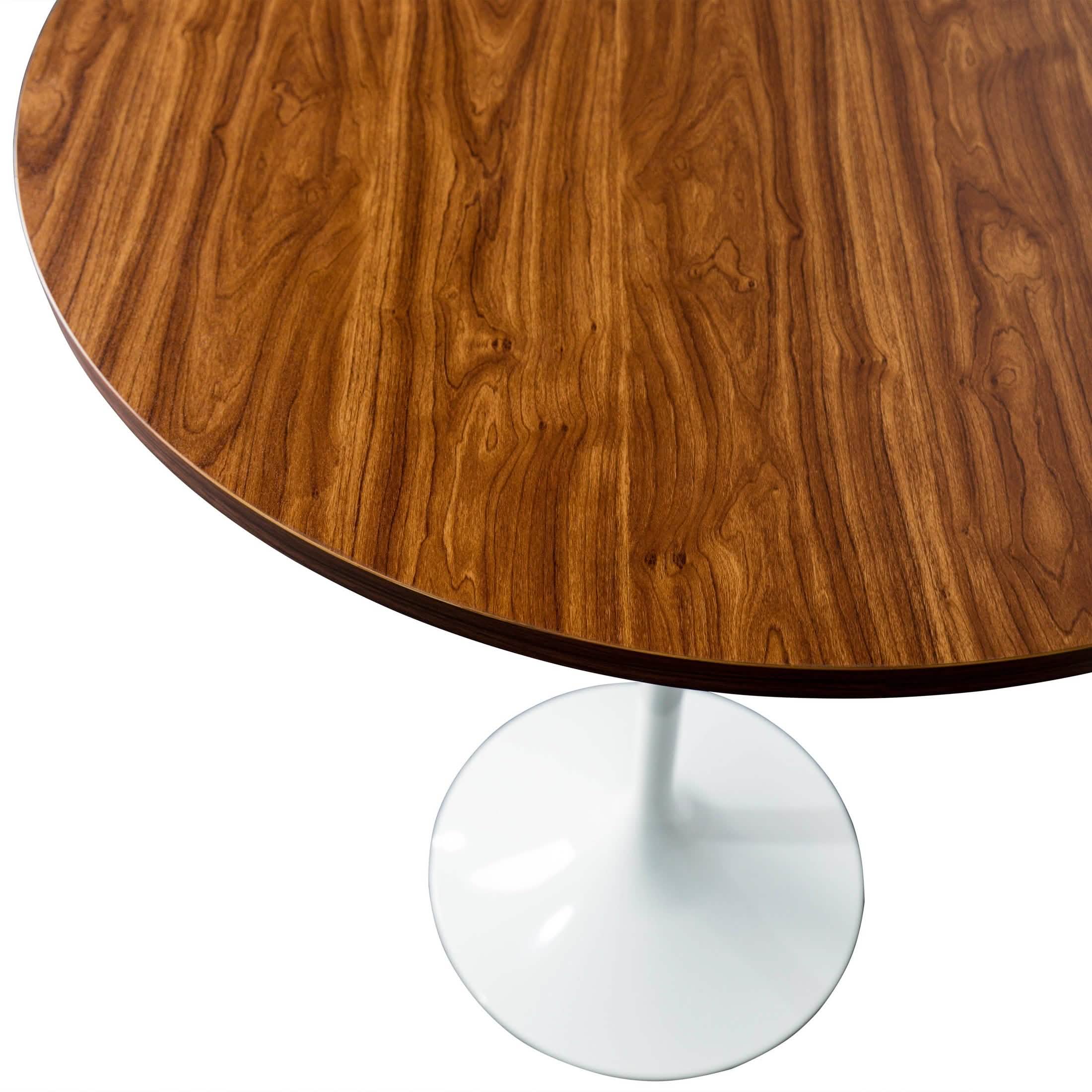 Verve Bar Height Dining Table with Round MDF/Sintered Stone/Resin Top and White Stainless Steel Pedestal Base MDF 27 Inches Wide Cognac Brown Dining Table Leisuremod