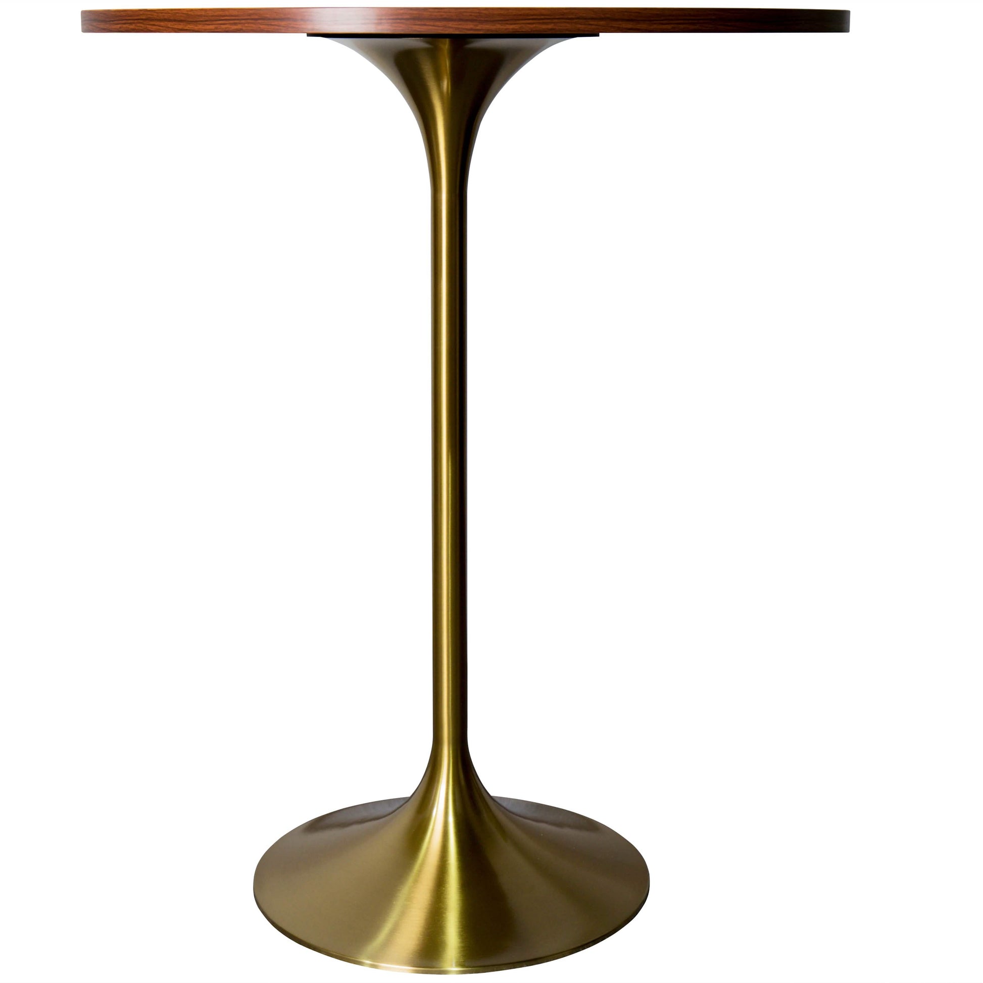 Verve Bar Height Dining Table with Round MDF/Sintered Stone/Resin Top & Gold Stainless Steel Base MDF 27 Inches Wide Cognac Brown Dining Table Leisuremod
