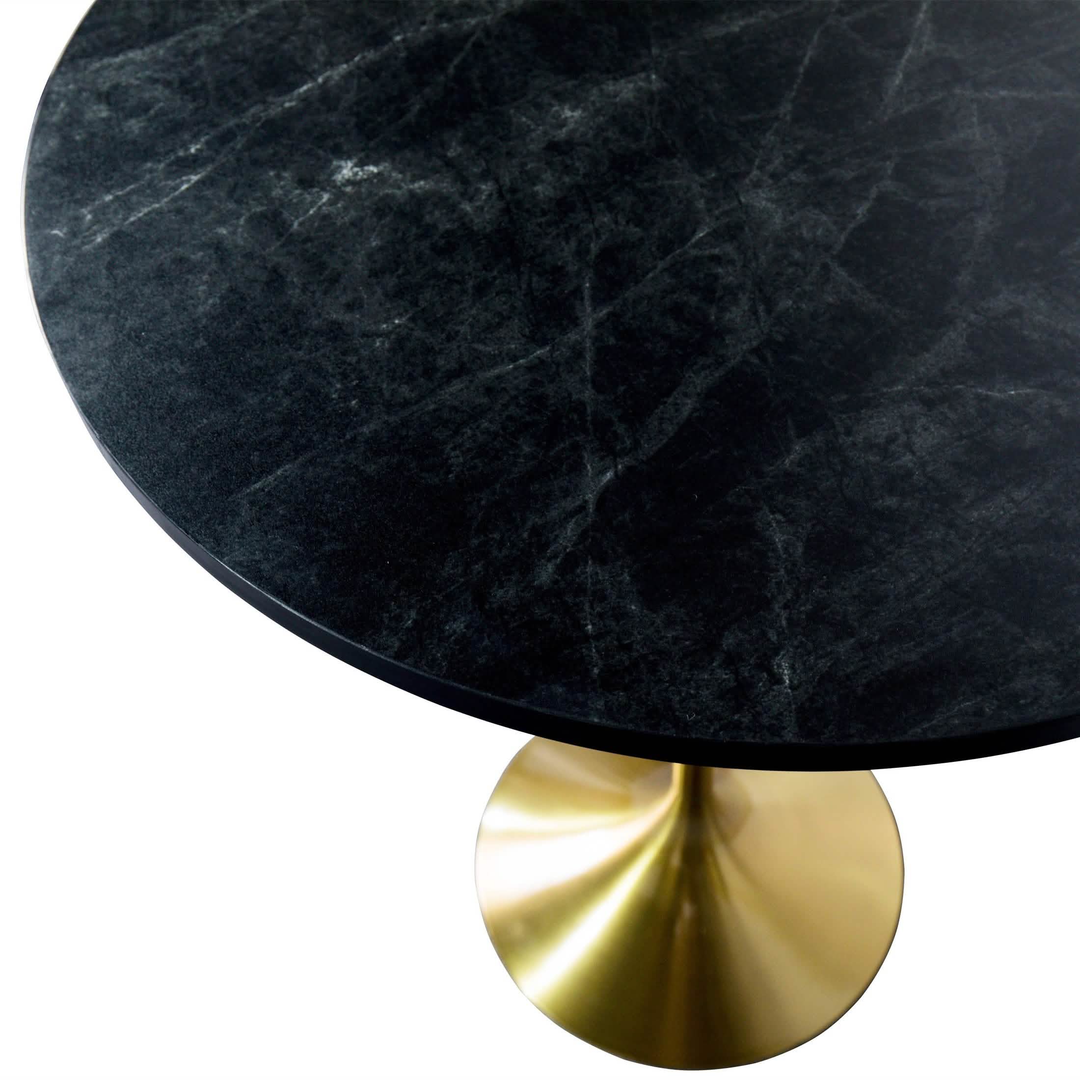 Verve Bar Height Dining Table with Round MDF/Sintered Stone/Resin Top & Gold Stainless Steel Base Sintered Stone 27 Inches Wide Black Marbleized Dining Table Leisuremod