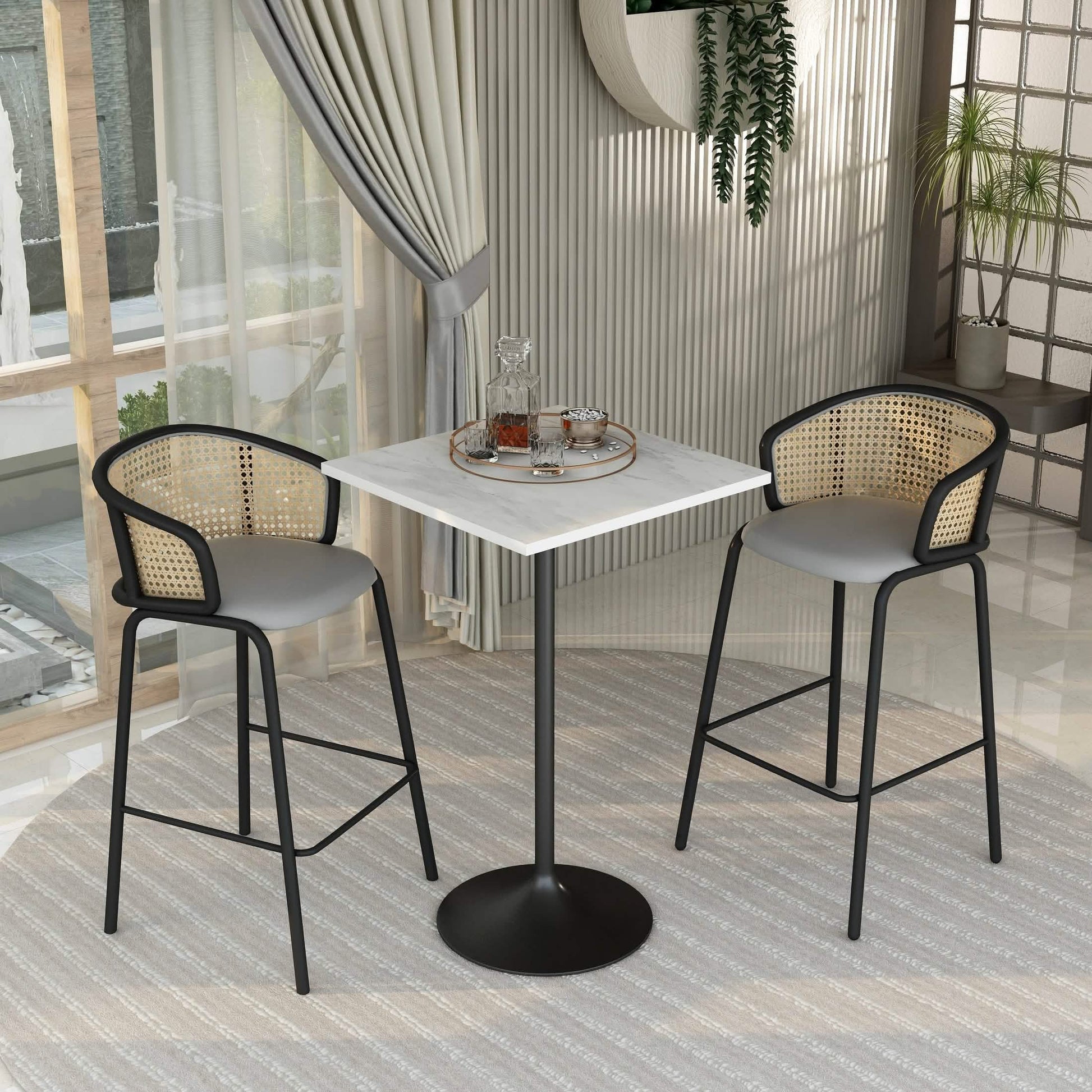 Verve Bar Height Dining Table with Square Resin Top and Black/Gold/White Stainless Steel Base 27 Inches Wide Black Dining Table Leisuremod