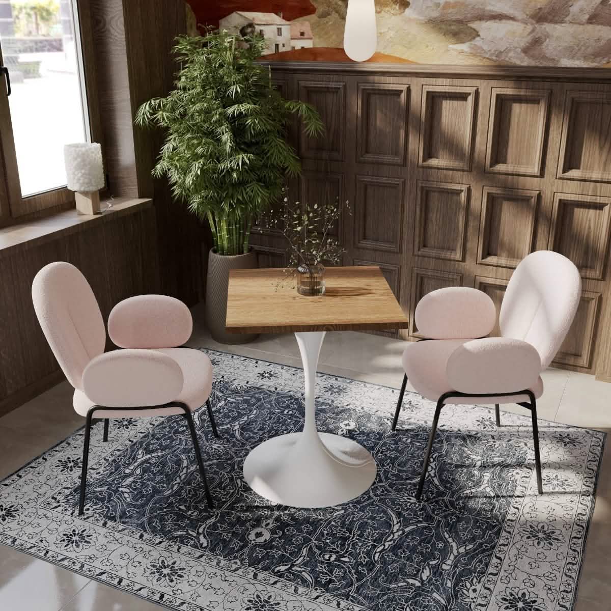 Leisuremod Dining Table Verve Collection 24"Square Dining Table, Black/White/Brushed Gold Base with MDF Top
