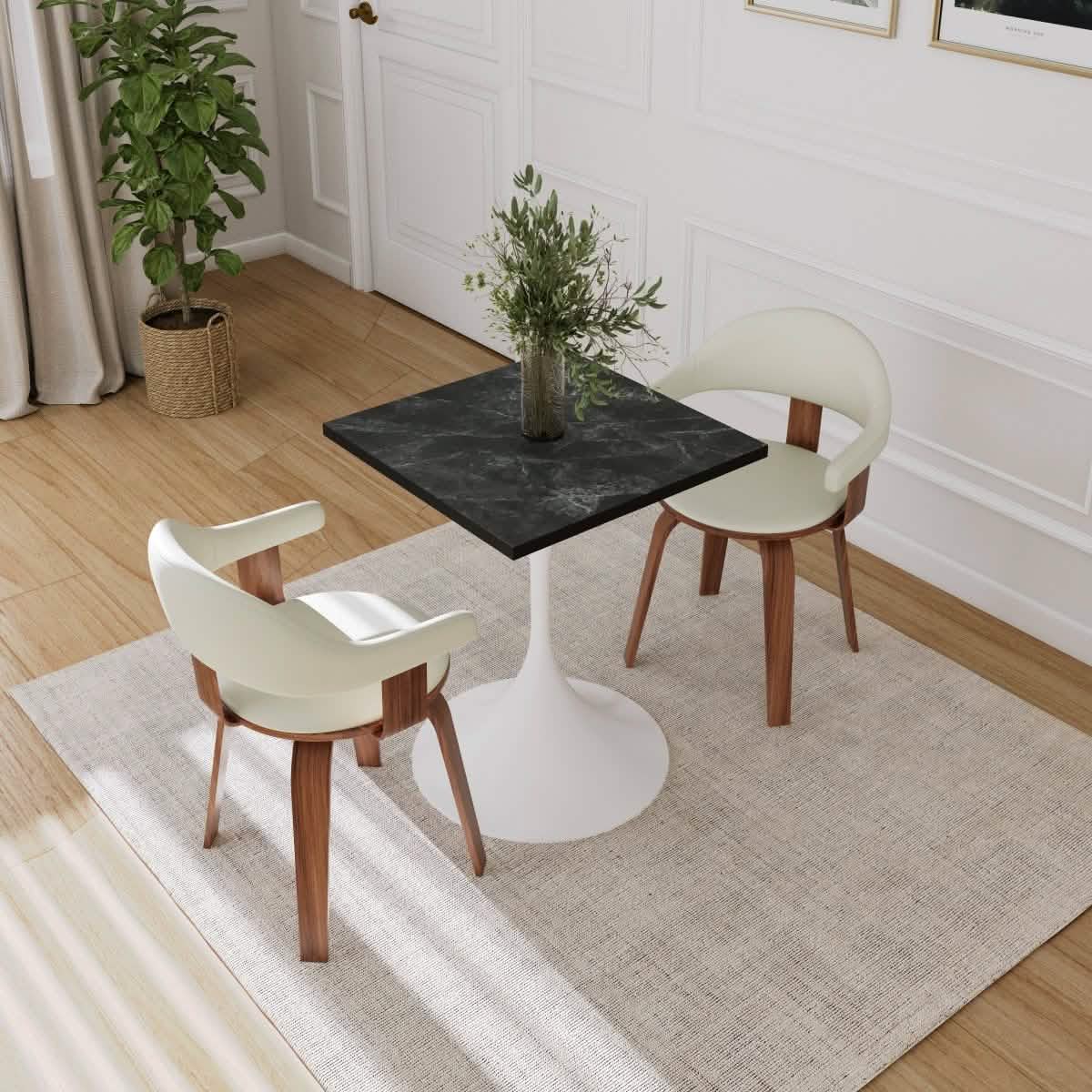 Leisuremod Dining Table Verve Collection 24"Square Dining Table, Black/White/Brushed Gold Base with MDF Top