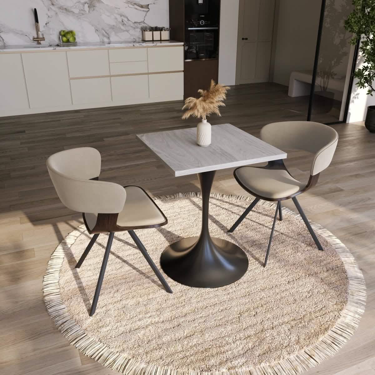 Leisuremod Dining Table Verve Collection 24"Square Dining Table, Black/White/Brushed Gold Base with MDF Top