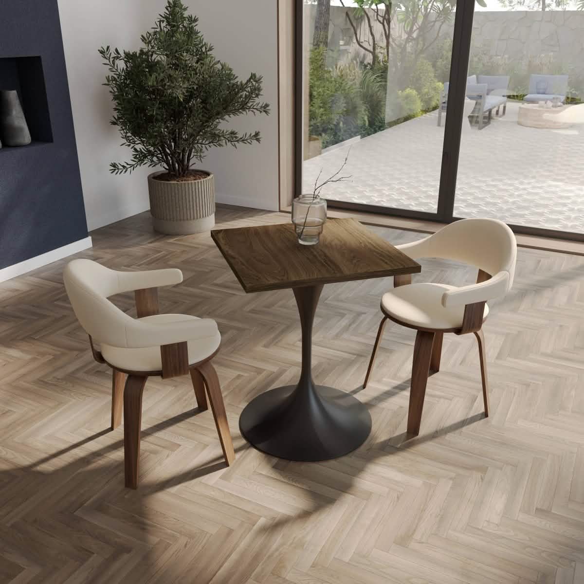 Leisuremod Dining Table Verve Collection 24"Square Dining Table, Black/White/Brushed Gold Base with MDF Top