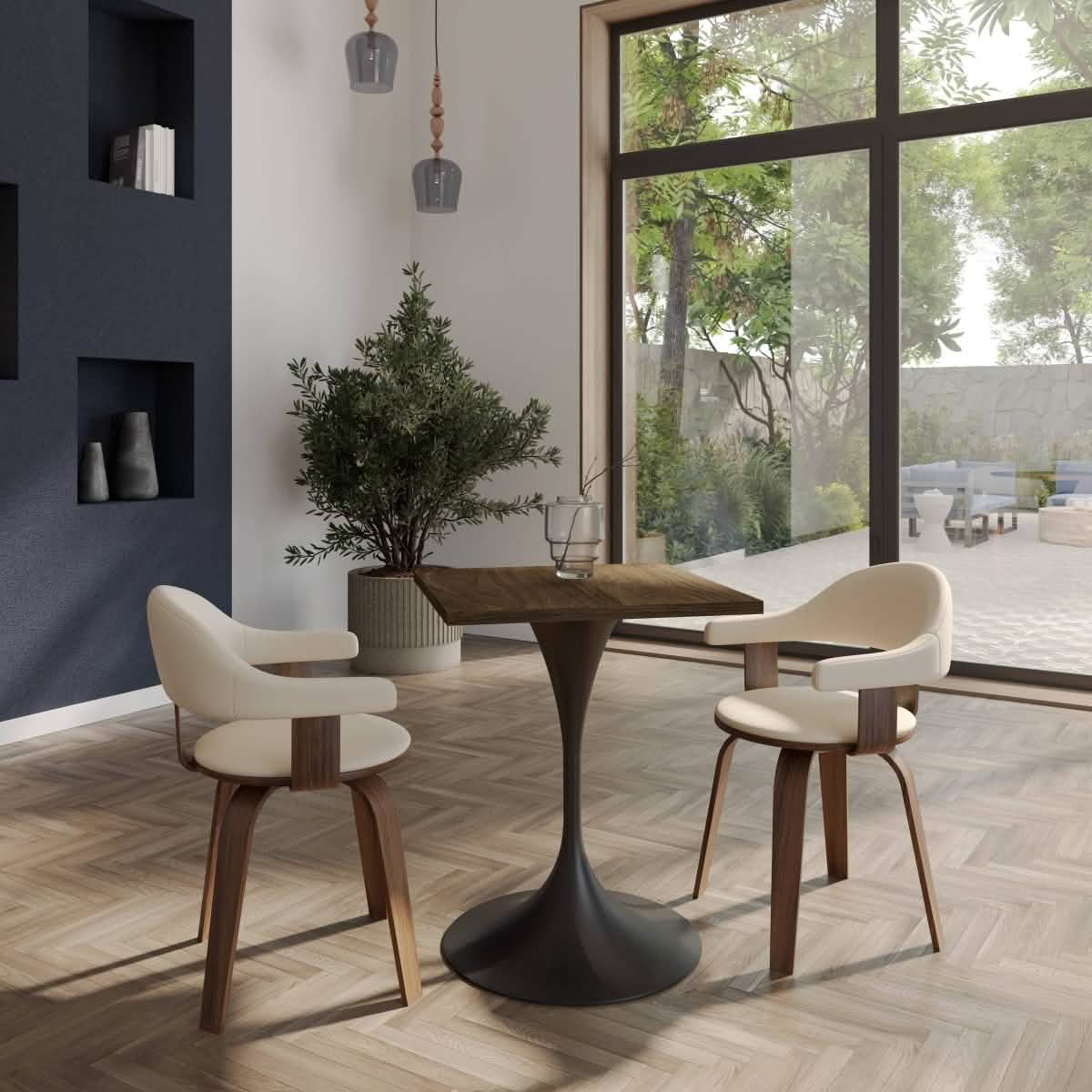 Leisuremod Dining Table Verve Collection 24"Square Dining Table, Black/White/Brushed Gold Base with MDF Top