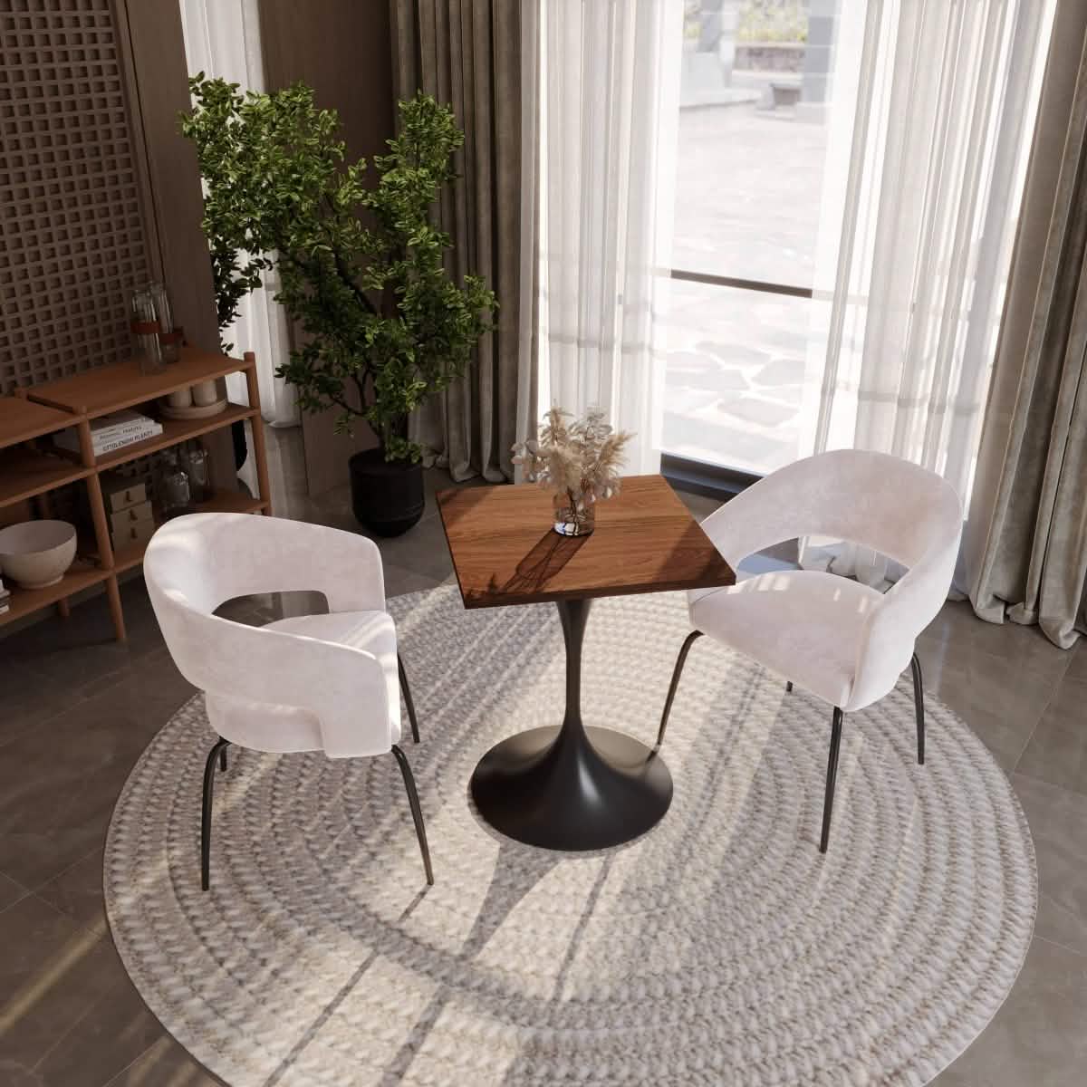 Leisuremod Dining Table Verve Collection 24"Square Dining Table, Black/White/Brushed Gold Base with MDF Top