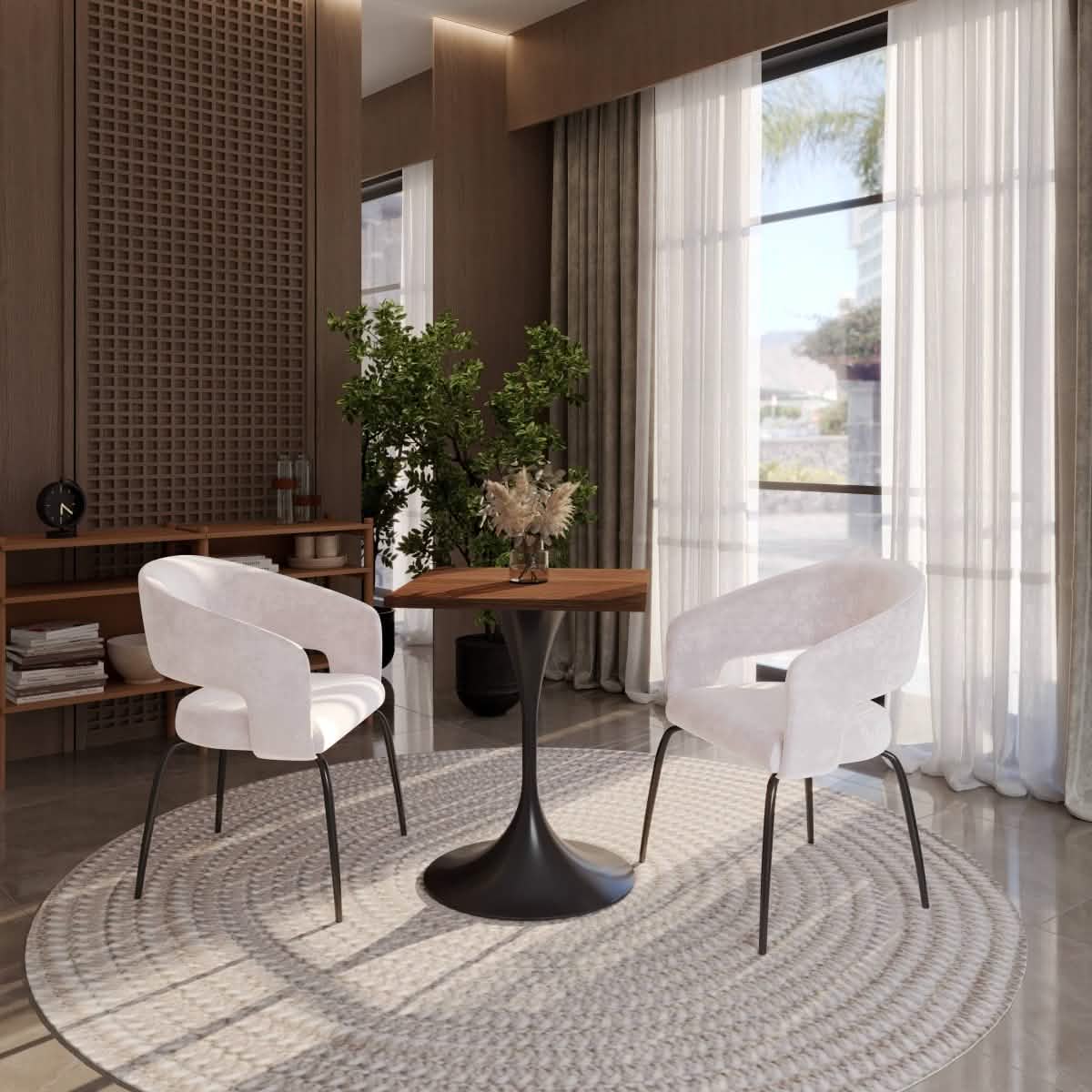 Leisuremod Dining Table Verve Collection 24"Square Dining Table, Black/White/Brushed Gold Base with MDF Top